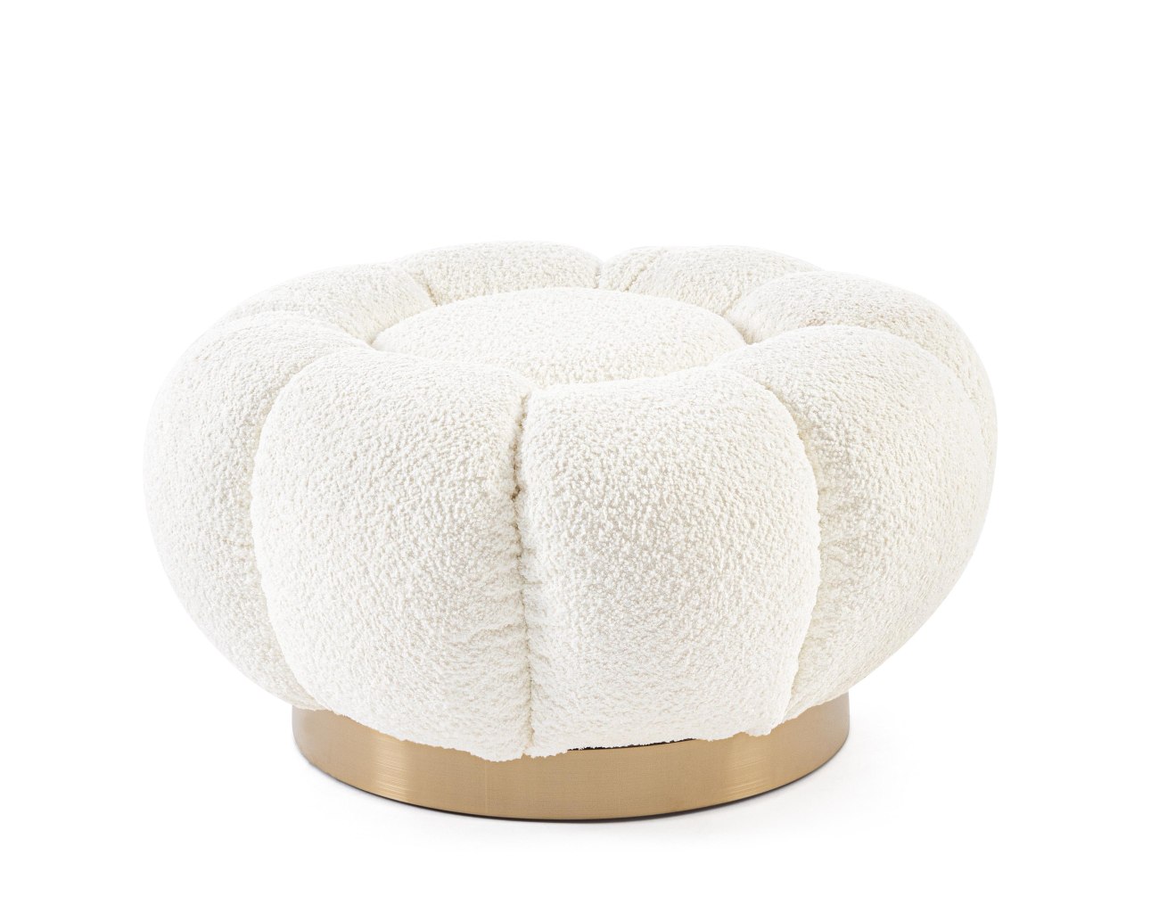 Pouf Florel aus Boucle-Stoff, Weiß