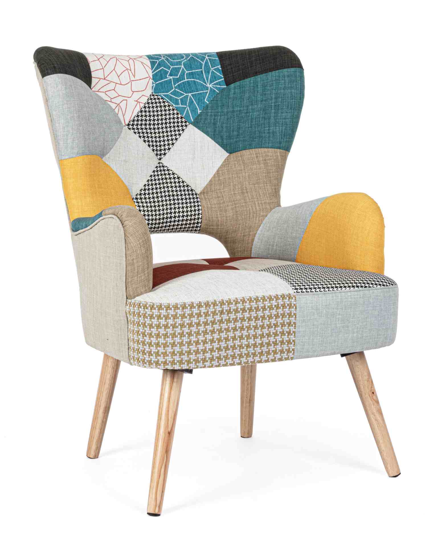 Der Sessel Galatea überzeugt mit seinem klassischen Design. Gefertigt wurde er aus Stoff, welcher einen mehrfarbigen Farbton besitzt. Das Gestell ist aus Kautschukholz und hat eine natürliche Farbe. Der Sessel besitzt eine Sitzhöhe von 45 cm. Die Breite b