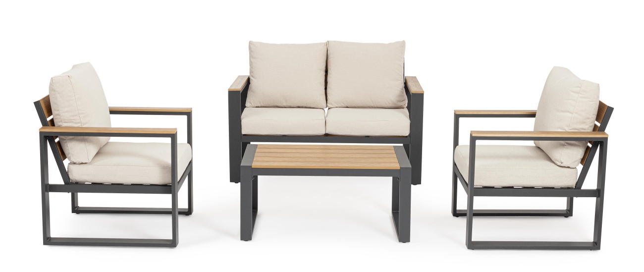 Garten-Set Leandro 4er Gruppe, Anthrazit / Beige