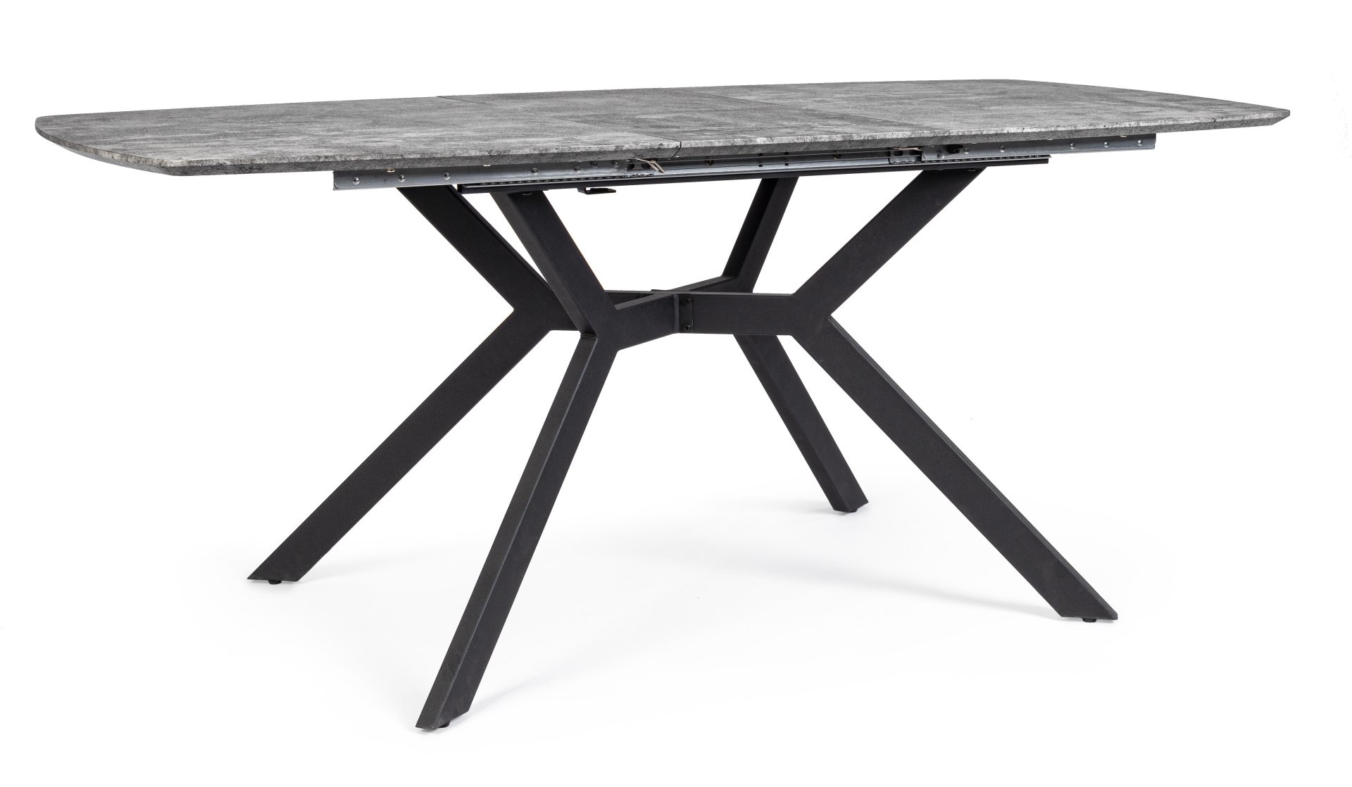 Der Esstisch Dominik überzeugt mit seinem klassischem Design. Gefertigt wurde er aus MDF, welches eine Holz-Optik besitzt. Das Gestell des Tisches ist aus Metall und hat eine schwarze Farbe. Der Tisch ist ausziehbar von einer Breite von 140 cm auf 180 cm.