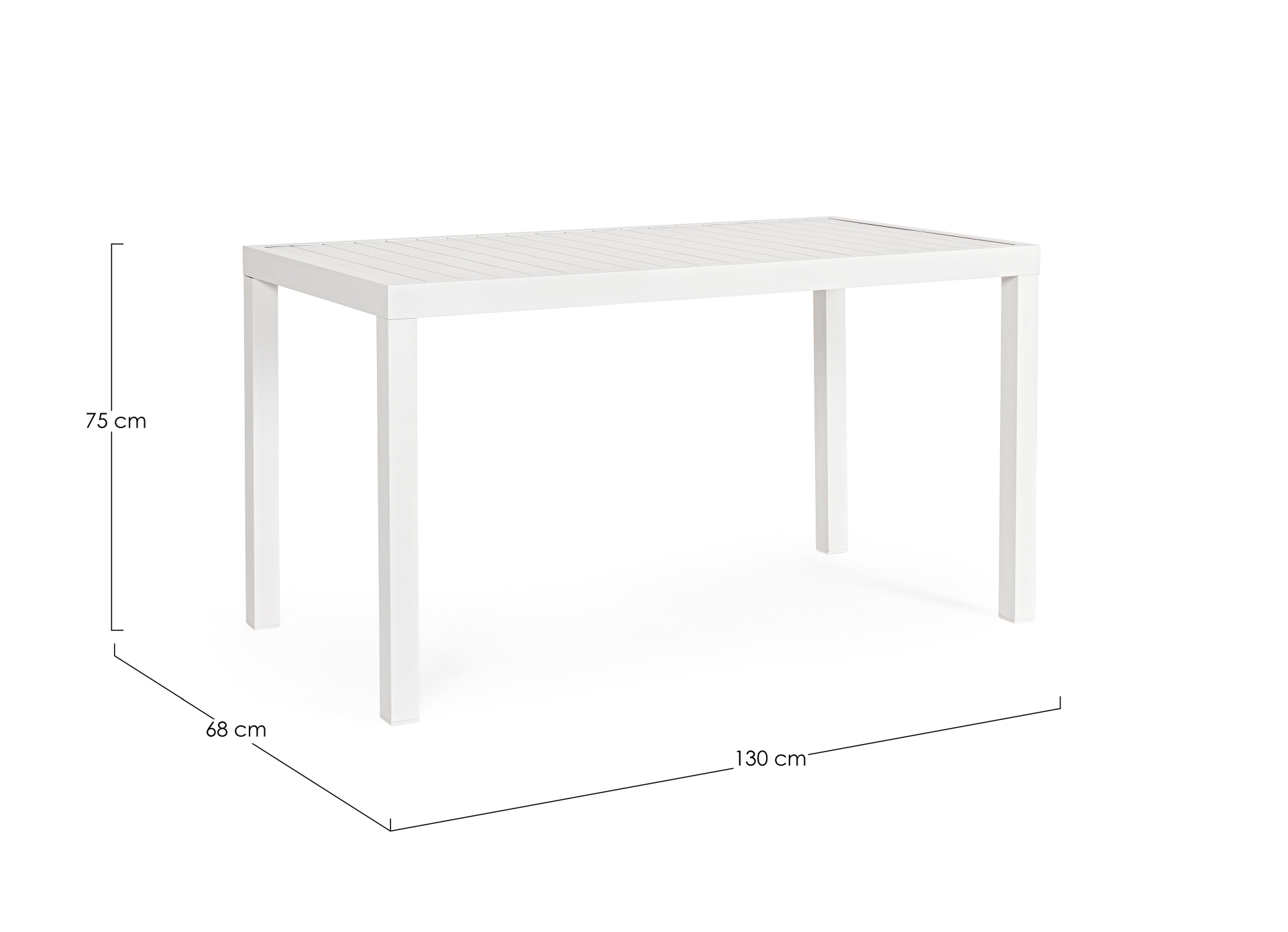 Der Gartentisch Hilde überzeugt mit seinem modernen Design. Gefertigt wurde er aus Aluminium, welches einen weißen Farbton besitzt. Das Gestell ist aus auch Aluminium und hat eine weiße Farbe. Der Tisch verfügt über eine Länge von 130 cm und ist für den O