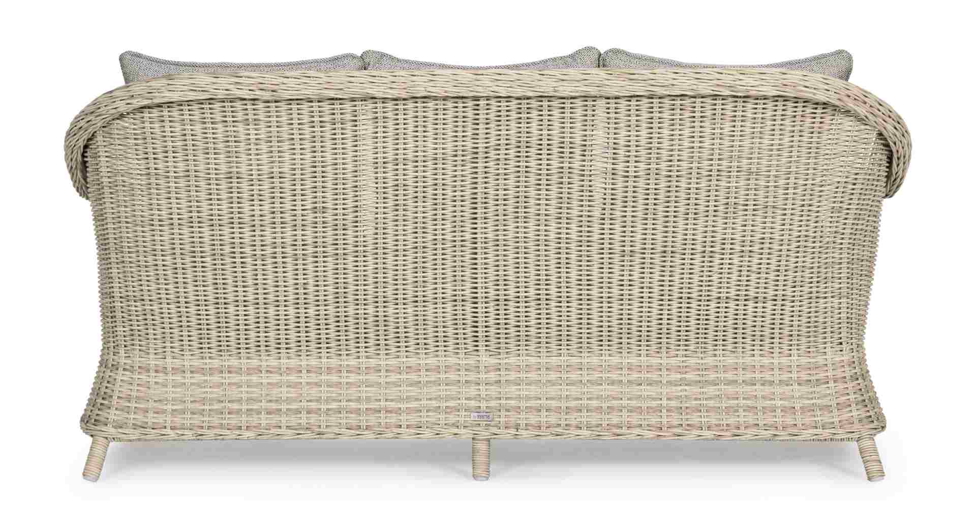 Das Gartensofa Aditya überzeugt mit seinem klassischen Design. Gefertigt wurde es aus Kunstfasern, welche einen Sand Farbton besitzen. Das Gestell ist aus Aluminium und hat eine Anthrazit Farbe. Der Sofa verfügt über eine Sitzhöhe von 42 cm und ist für de