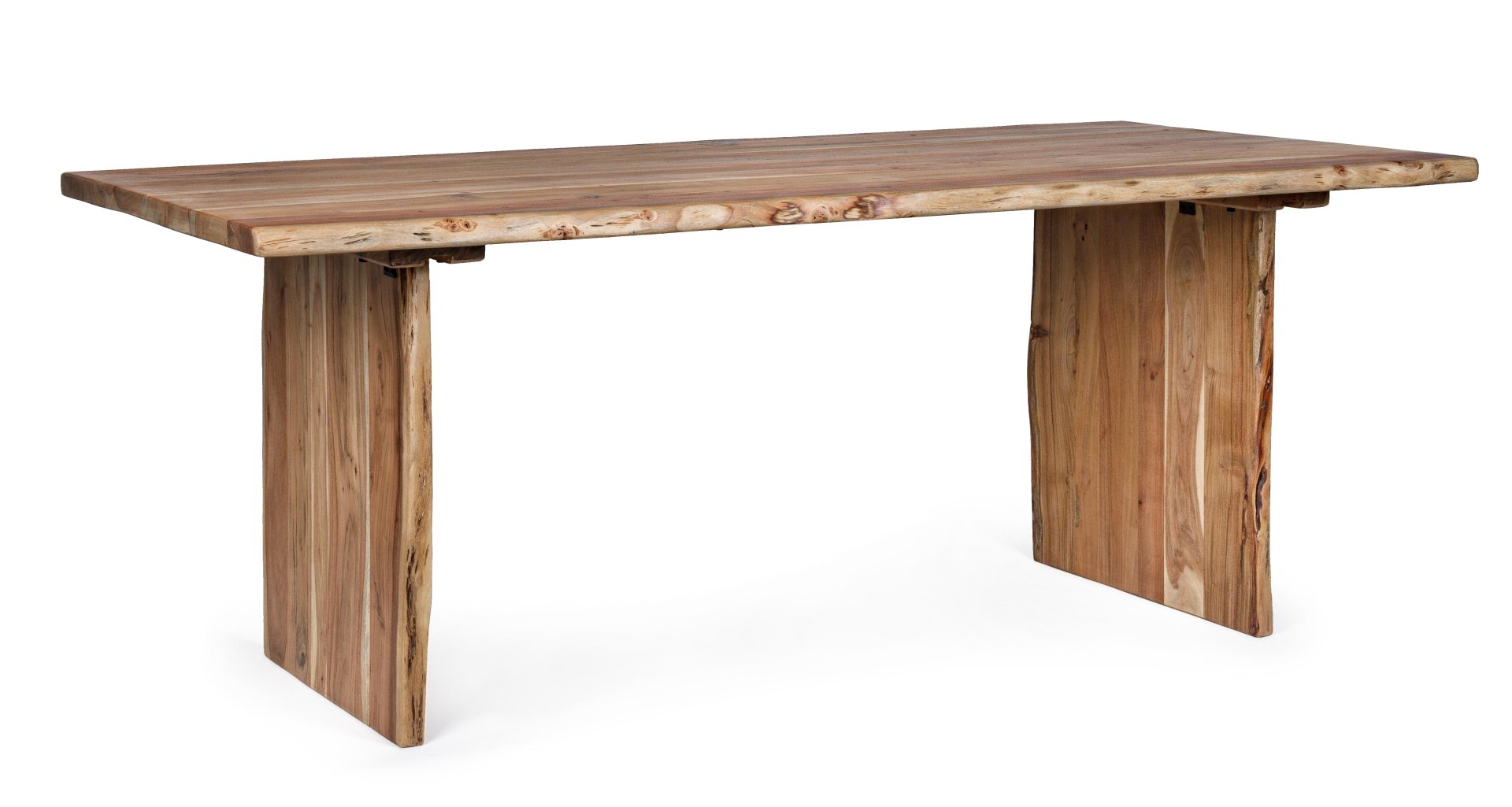 Der Esstisch Eneas überzeugt mit seinem moderndem Design. Gefertigt wurde er aus Akazienholz, welches einen natürlichen Farbton besitzt. Das Gestell des Tisches ist auch aus Akazienholz und ist in eine natürliche Farbe. Der Tisch besitzt eine Breite von 2