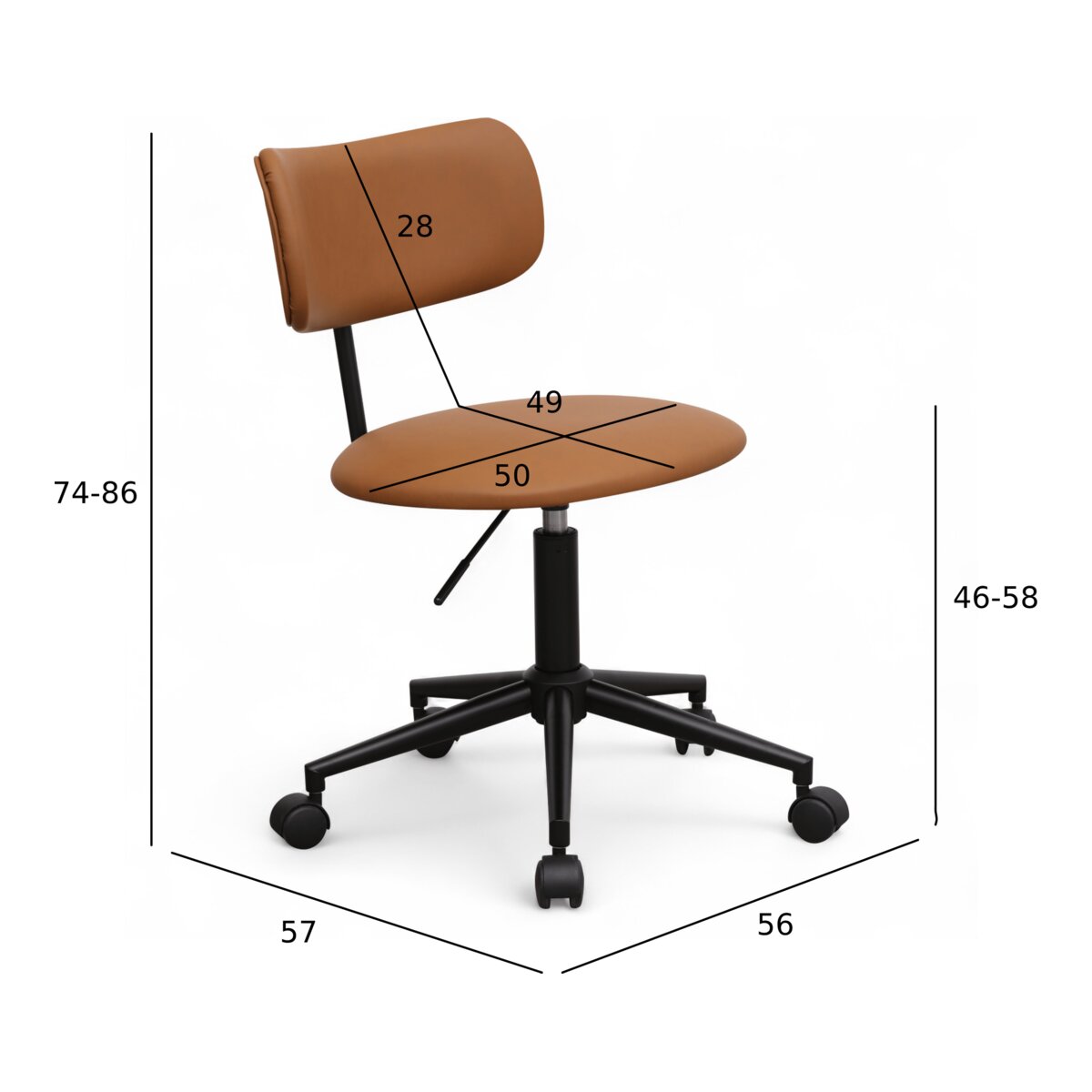 Bürostuhl Xory aus Kunstleder - Drehbar, Höhenverstellbar, Neigbar, Hellbraun