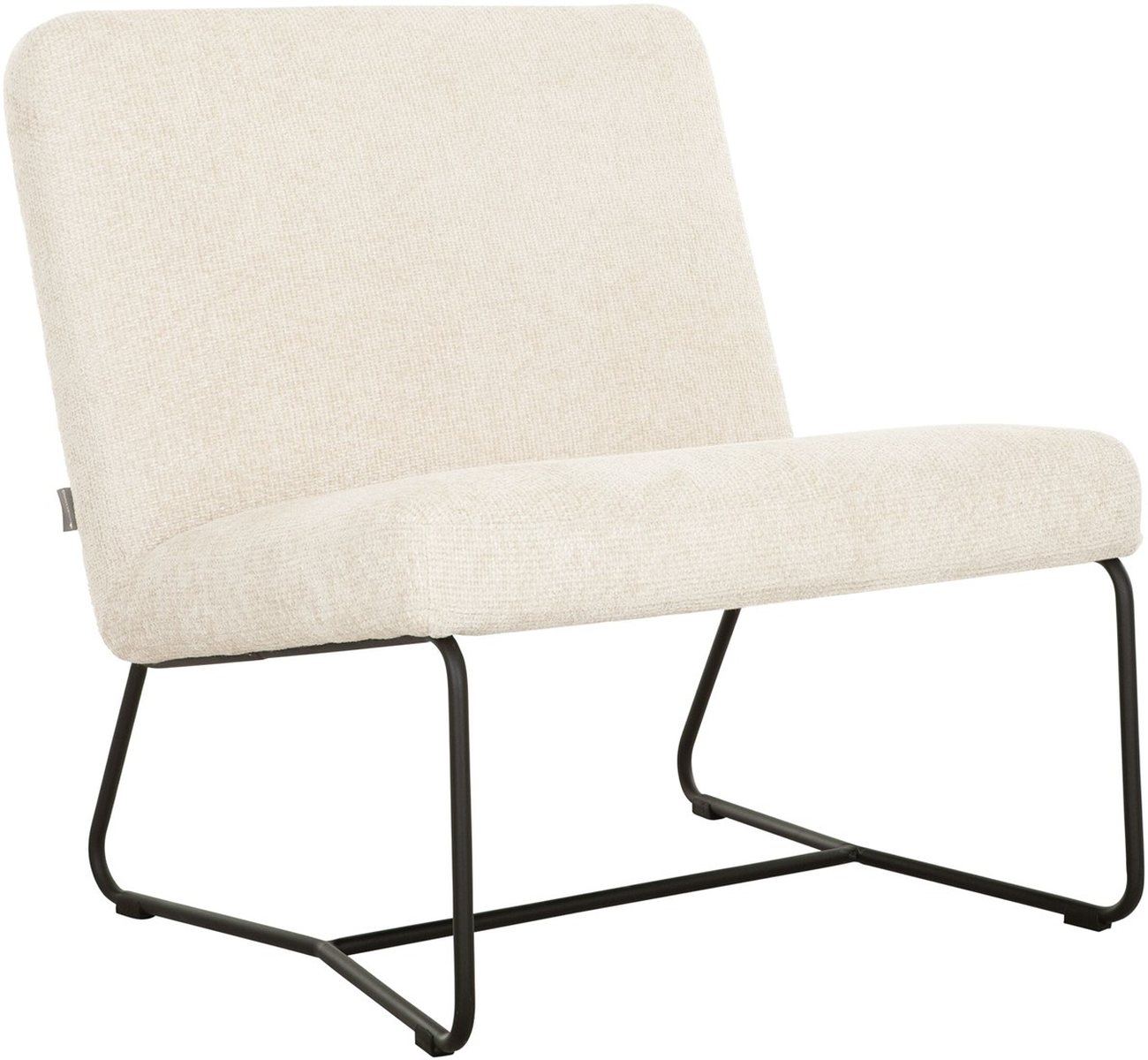 Der Sessel Zola überzeugt mit seinem modernen Design. Gefertigt wurde er aus Stoff, welcher einen natürlichen Farbton besitzt. Das Gestell ist aus Metall und hat eine schwarze Farbe. Der Sessel besitzt eine Größe von 80x78x80 cm.