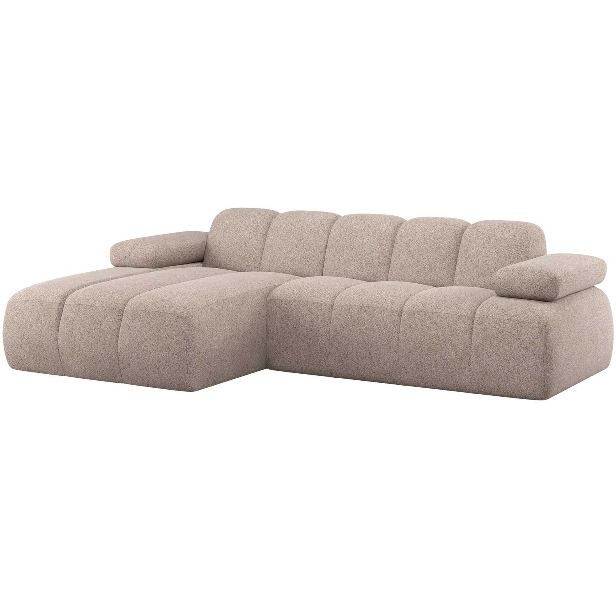 Ecksofa Mojo Chaiselongue aus Chenille-Stoff, modern und komfortabel, Sand, links, verstellbare Armlehnen