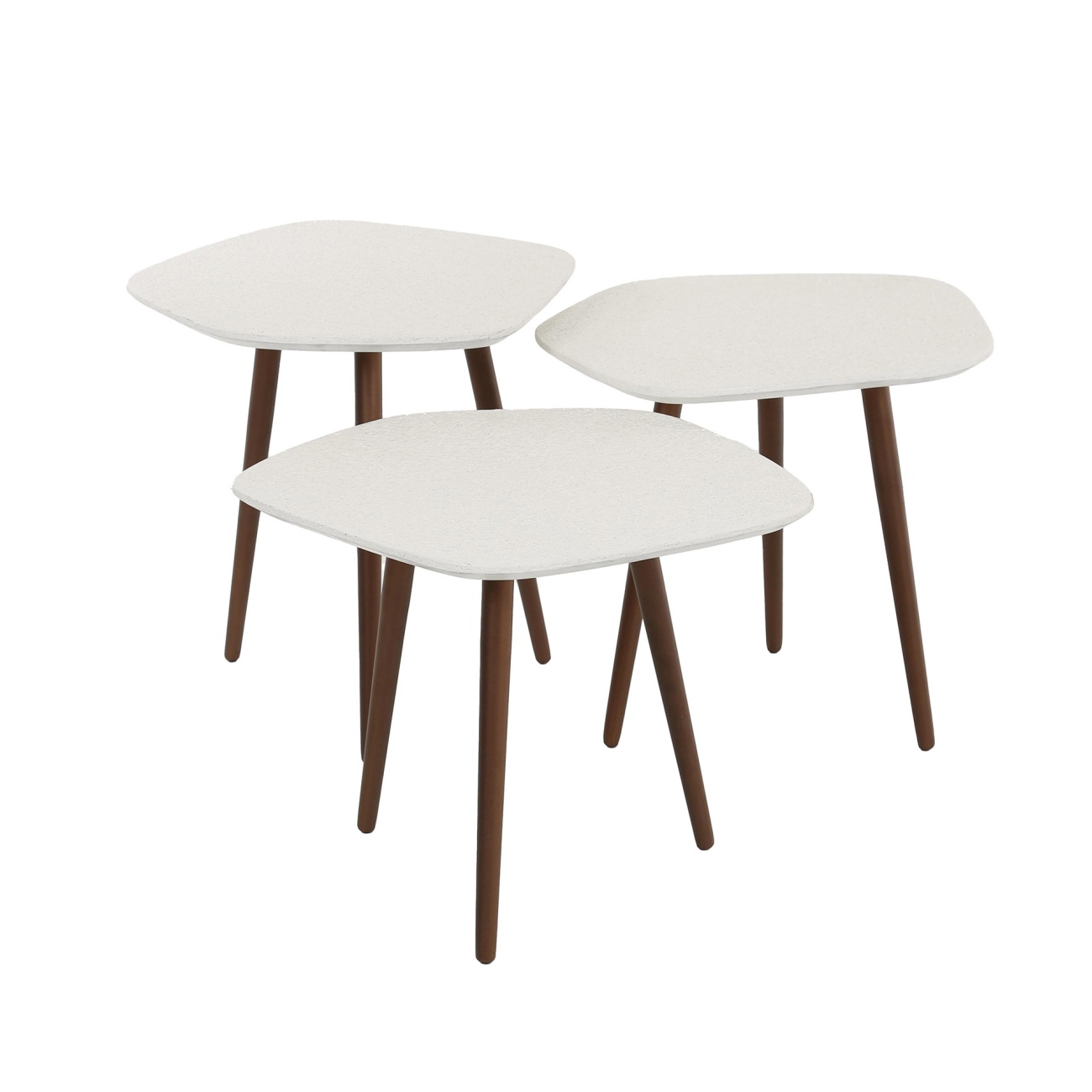 3er-Set Couchtisch Marbre - cremeweißer Marmor-Komposit, Eckig