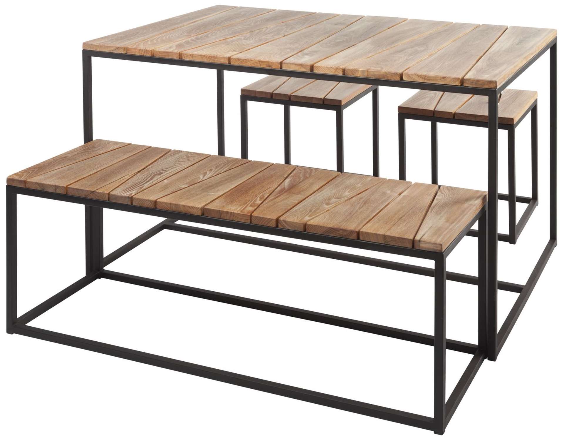 Die Tischgruppe Alois der Marke Jan Kurtz überzeugt mit ihrem modernen und schlichtem Design. Gefertigt wurde die Tischgruppe aus massivem Robinienholz und Metall.