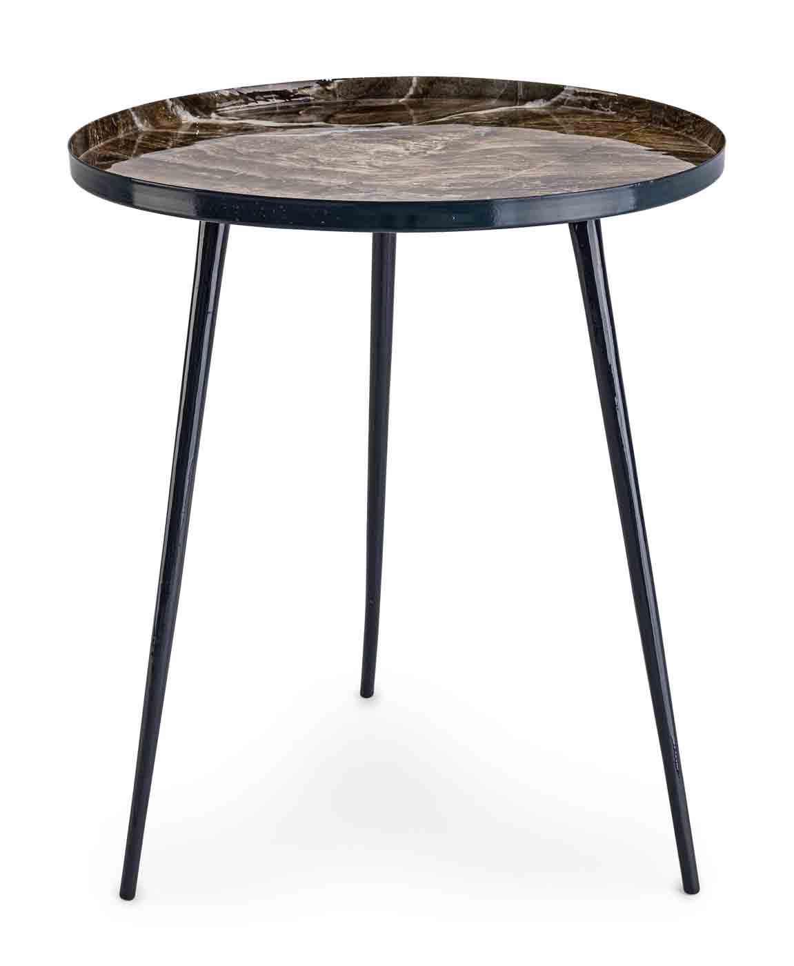 Beistelltisch Kirti in einem modernen Design. Gefertigt aus schwarz lackiertem Metall. Tischplatte mit einem Muster. Marke Bizotto.