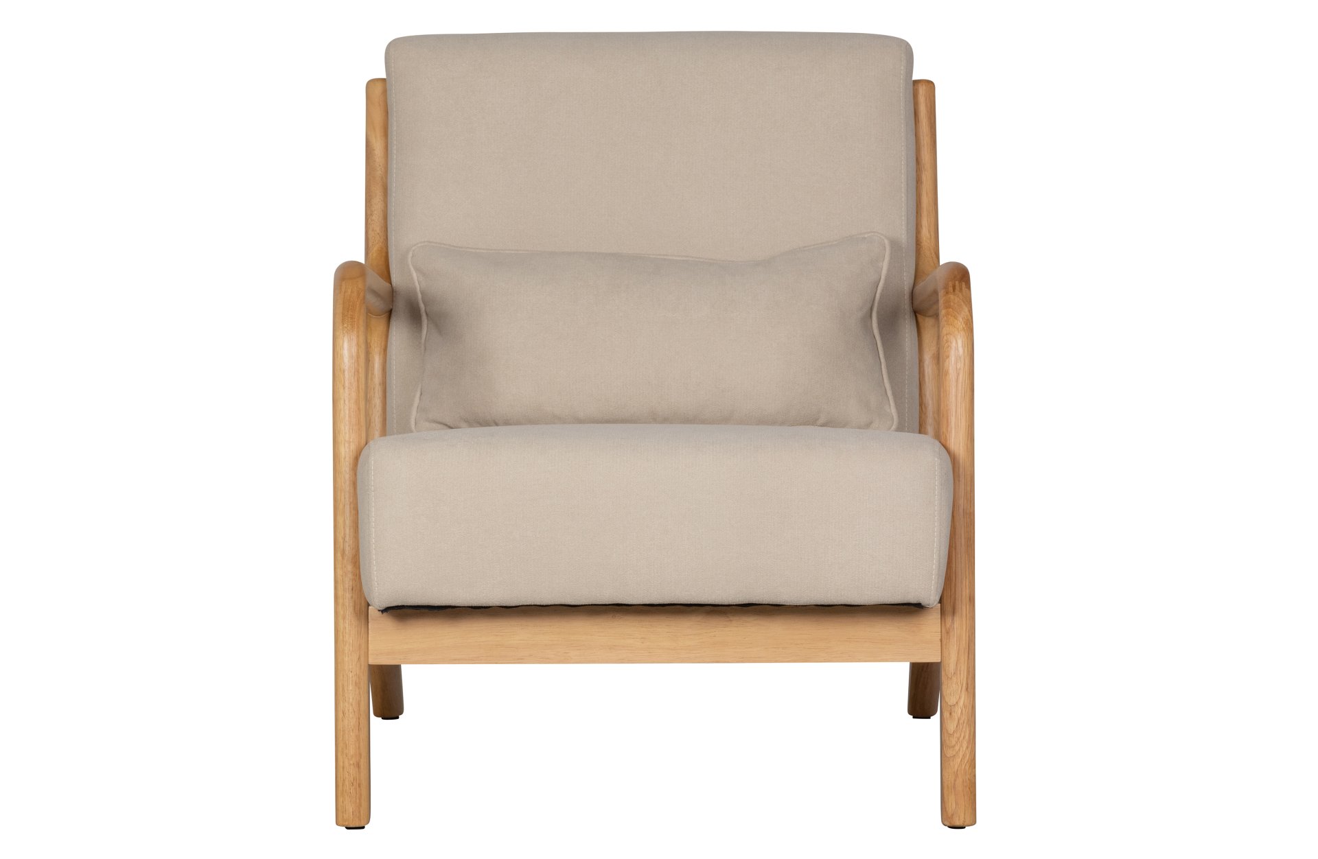 Der Sessel Mark überzeugt mit seinem Skandinavischen Design. Gefertigt wurde der Sessel aus einem Samt Bezug, welcher in einem Beige Farbton ist. Das Gestell ist aus Holz.