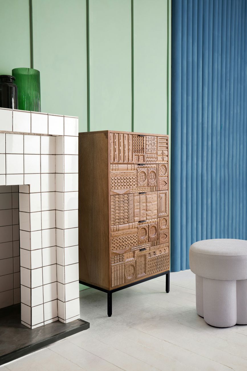 Hocker Glenda aus Stoff, Creme-Weiß