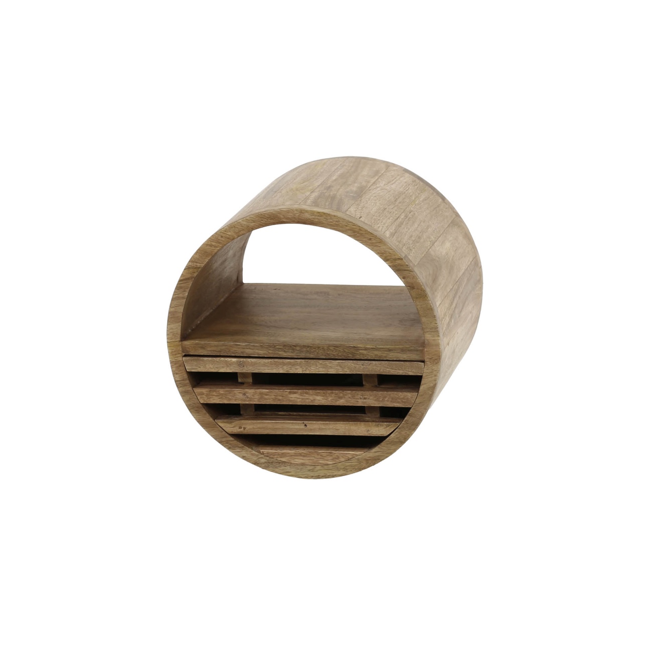 Wandregal Tamil mit Schublade - Mangoholz massiv Braun, Ø 30 cm