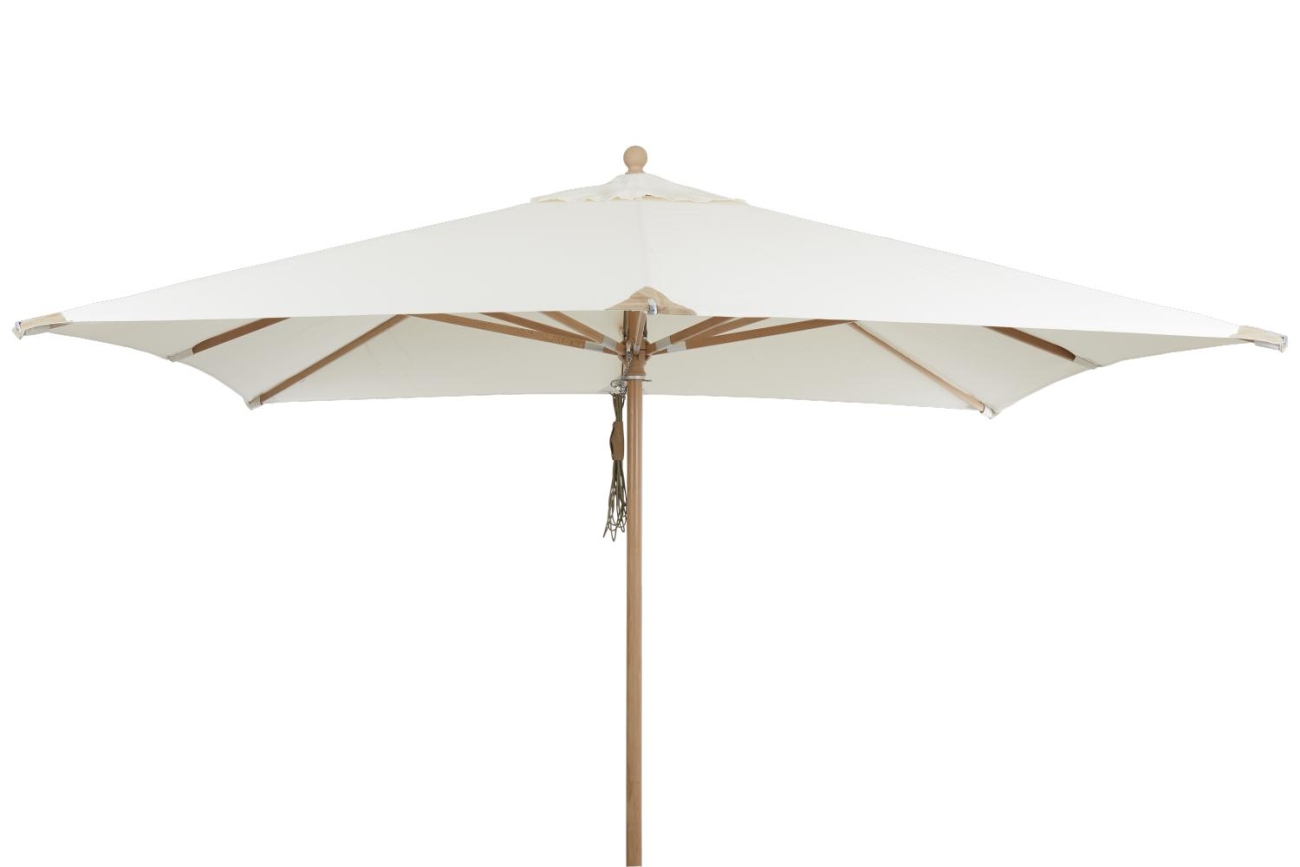 Der Sonnenschirm Como überzeugt mit seinem modernen Design. Gefertigt wurde er aus Kunstfasern, welcher einen weißen Farbton besitzt. Das Gestell ist aus Buchenholz und hat eine natürliche Farbe. Der Schirm hat eine Größe von 300x300 cm.