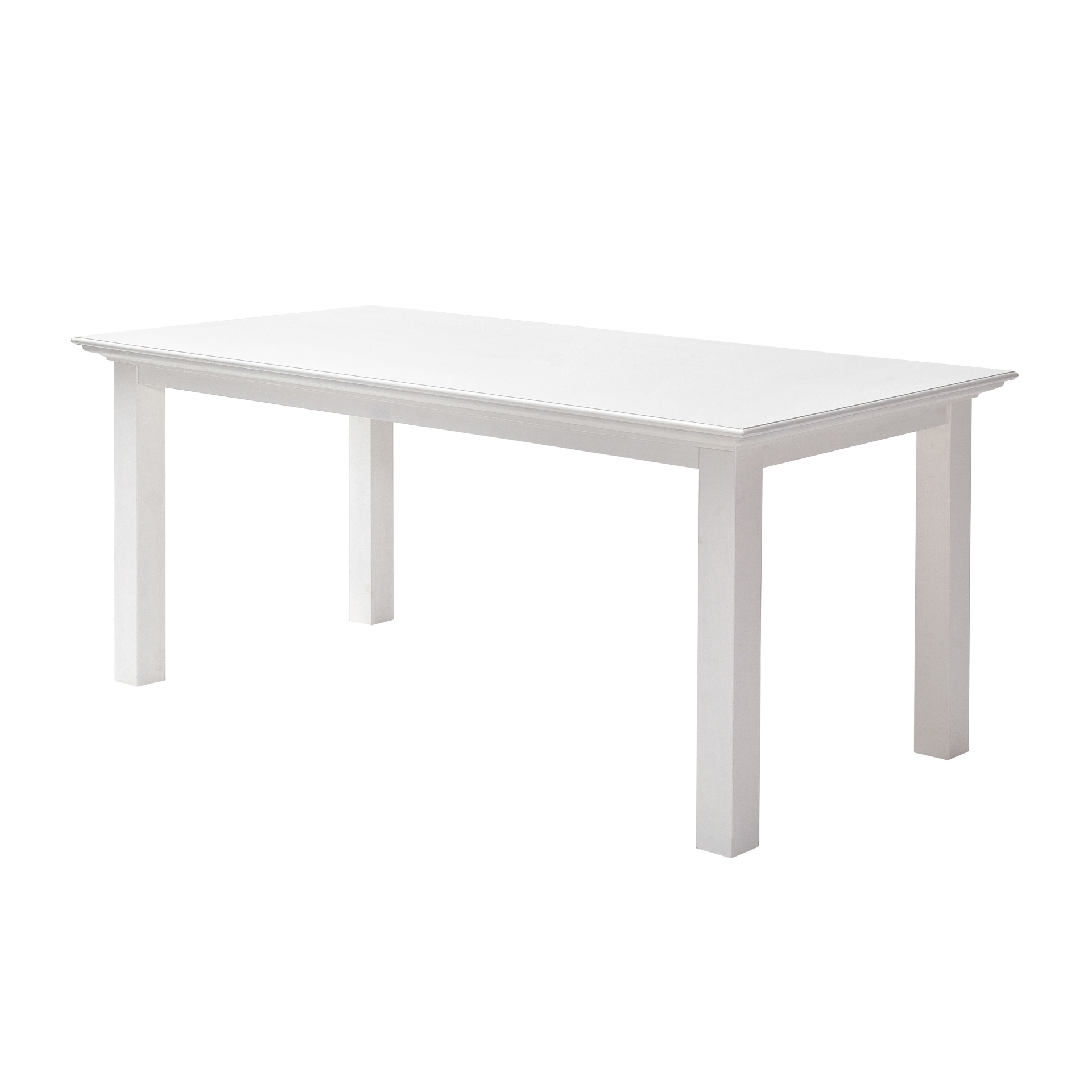 Der Esstisch Halifax überzeugt mit seinem Landhaus Stil. Gefertigt wurde er aus Mahagoni Holz, welches einen weißen Farbton besitzt. Der Tisch besitzt eine Breite von 200 cm.