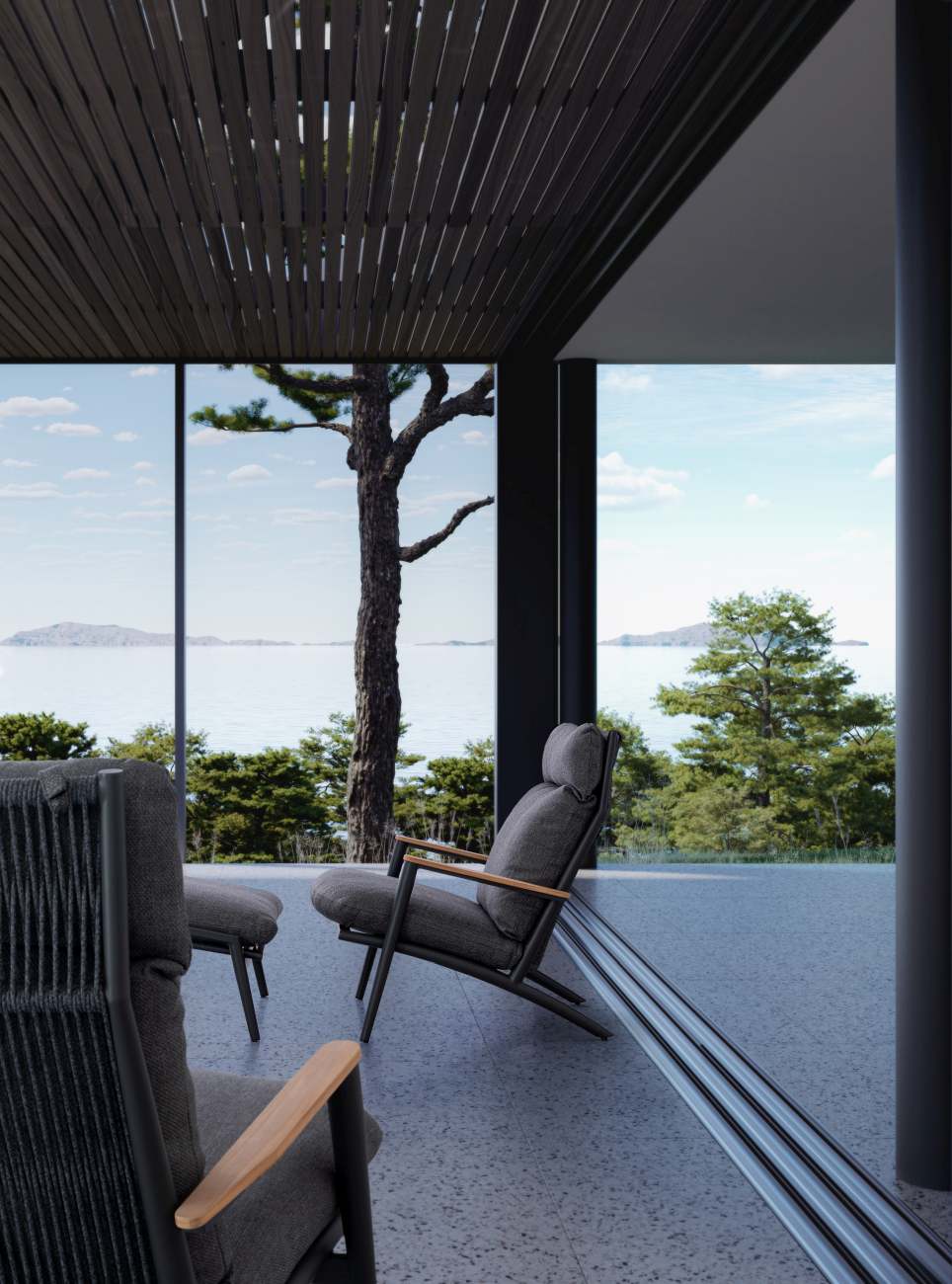 Gartensessel Hibiskus mit Hocker, Anthrazit