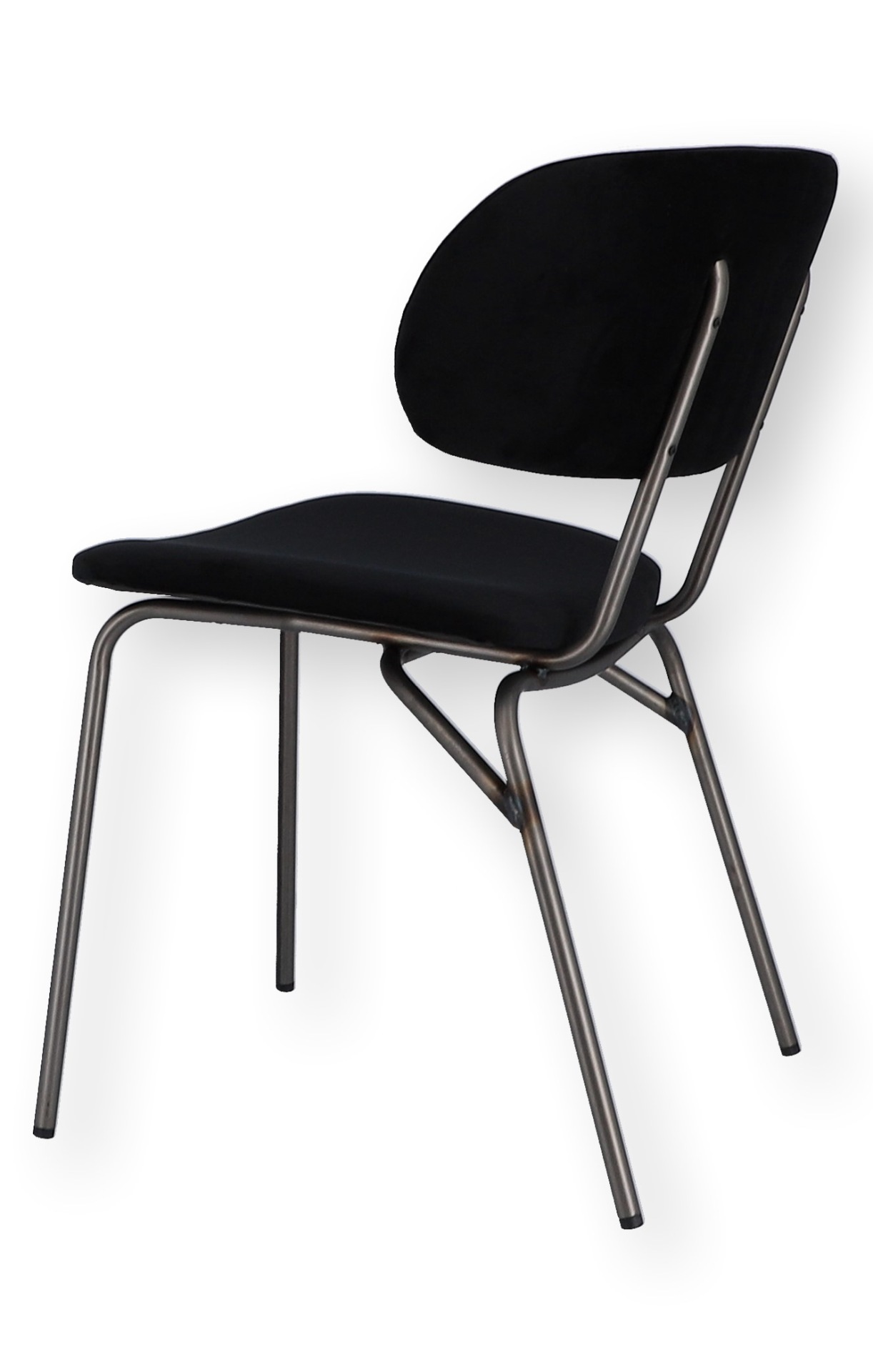 Der moderne Stuhl Giulia wurde aus einem Metall Gestell gefertigt. Die Sitz- und Rückenfläche ist aus einem Samt Bezug. Der Stuhl hat eine schwarze Farbe und ist von der Marke Jan Kurtz.