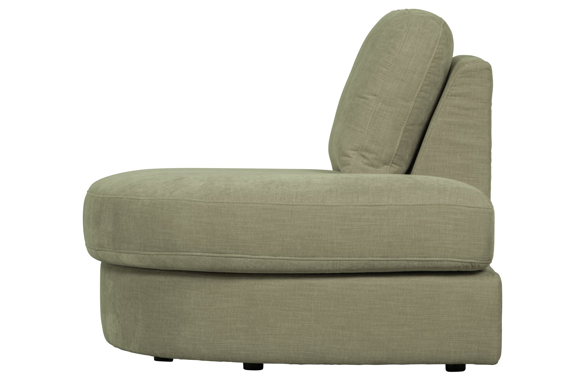 Das Modulsofa Family überzeugt mit seinem modernen Design. Das 1-Seat Eck Element mit der Ausführung Rechts wurde aus Gewebe-Stoff gefertigt, welcher einen einen grünen Farbton besitzen. Das Gestell ist aus Metall und hat eine schwarze Farbe. Das Element 
