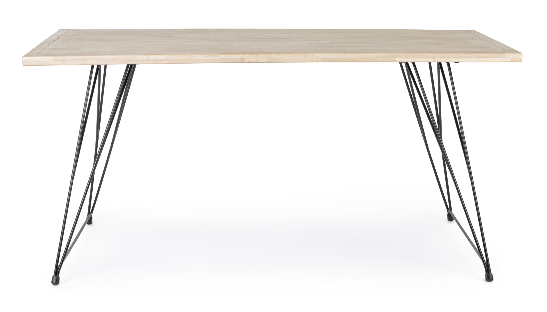 Der Esstisch District überzeugt mit seinem moderndem Design. Gefertigt wurde er aus Kautschukholz, welches einen natürlichen Farbton besitzt. Das Gestell des Tisches ist aus Metall und ist in eine schwarze Farbe. Der Tisch besitzt eine Breite von 160 cm.