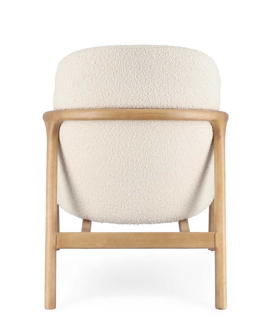 Der Sessel Elaide überzeugt mit seinem modernen Stil. Gefertigt wurde er aus Bouclè-Stoff, welcher einen Creme Farbton besitzt. Das Gestell ist aus Kautschukholz und hat eine natürliche Farbe. Der Sessel verfügt über eine Armlehne.