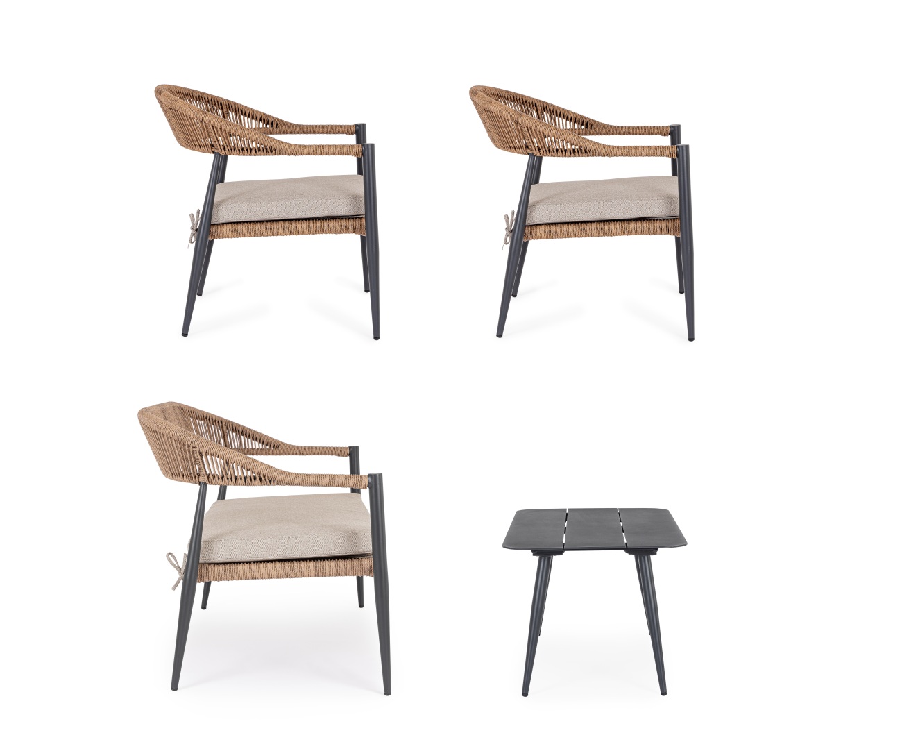 Garten-Set Jandia 4er Gruppe, Anthrazit / Natur