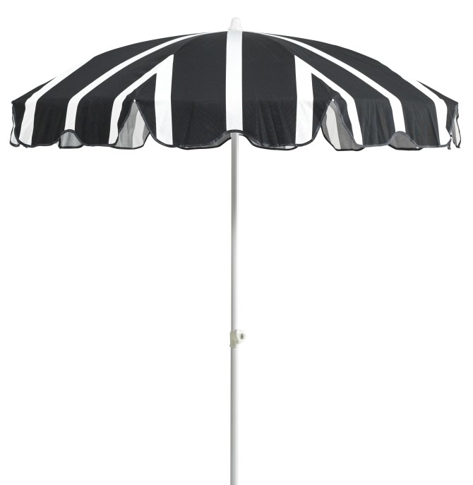 Sonnenschirm Follina aus robustem Polyester-Stoff, neigbar, Rund, Schwarz Weiß, für Outdoor