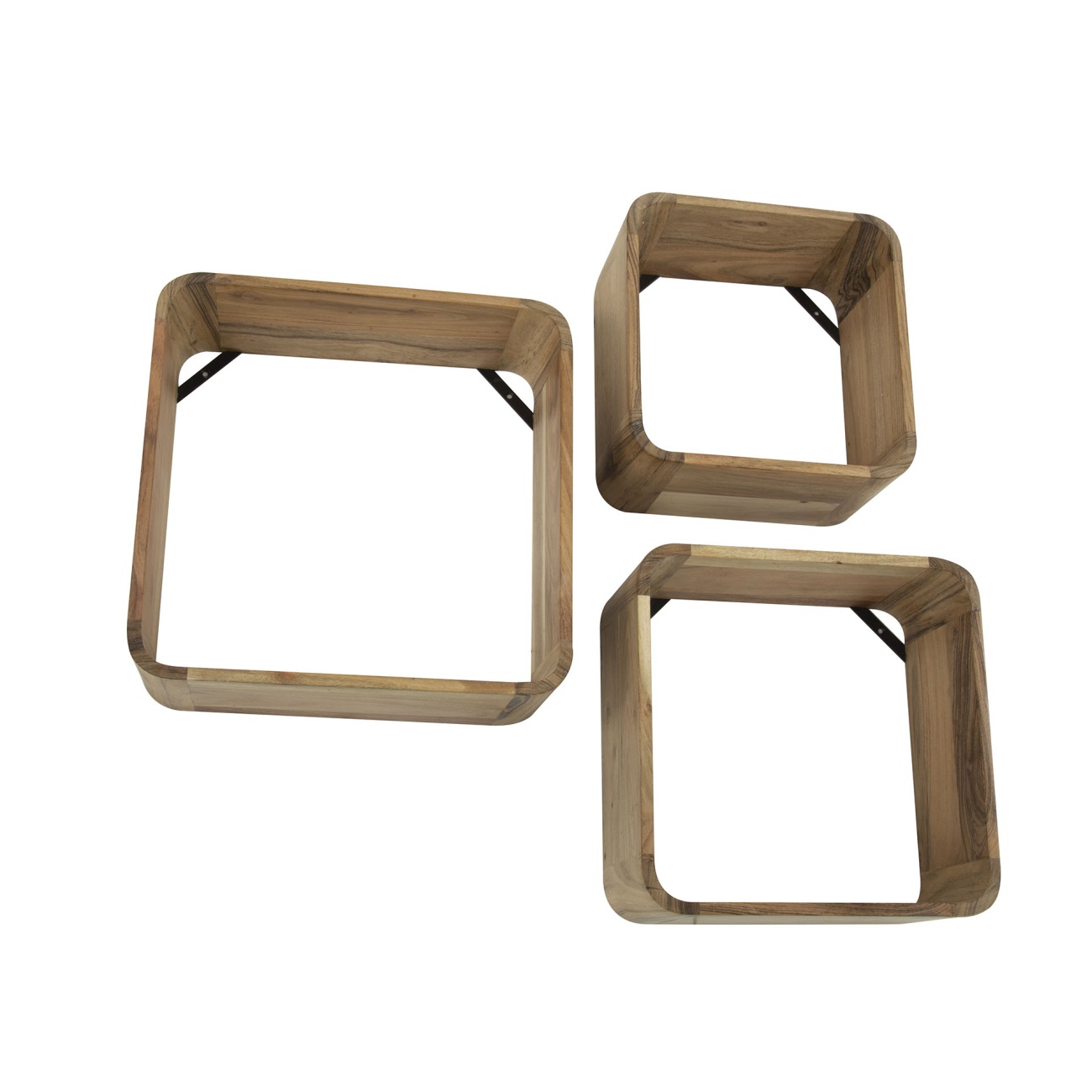 3er-Set Wandregal Cube - massives Akazienholz, Quadratisch 3er-Set Wandregal Cube - Akazienholz massiv Natur, Quadratisch