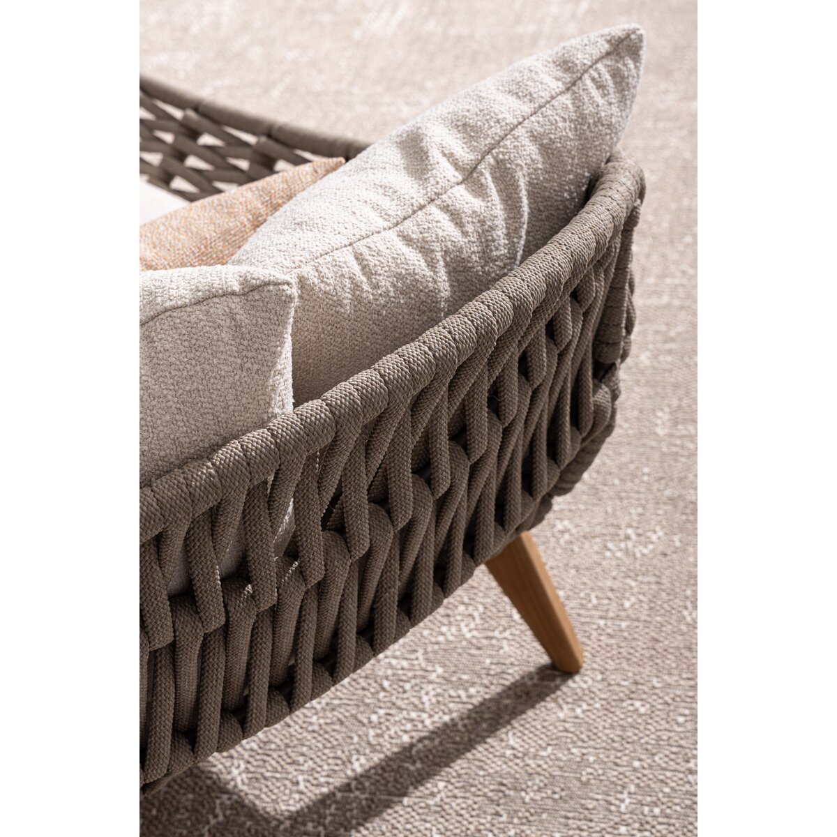 Gartendaybed Tamires - Teakholz Natur, Seilgeflecht Taupe, inkl. Kissen