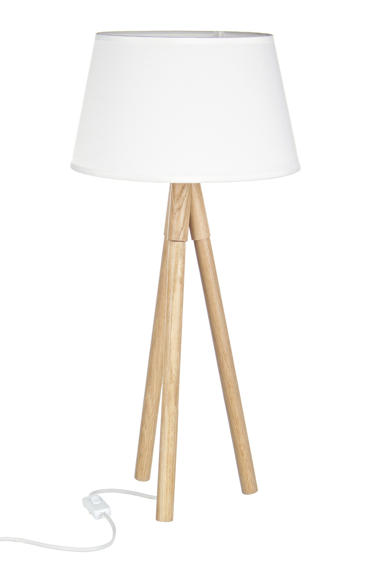 Die Tischleuchte Wallas überzeugt mit ihrem klassischen Design. Gefertigt wurde sie aus Tannenholz, welches einen natürlichen Farbton besitzt. Der Lampenschirm ist aus Terital und hat eine weiße Farbe. Die Lampe besitzt eine Höhe von 69 cm.