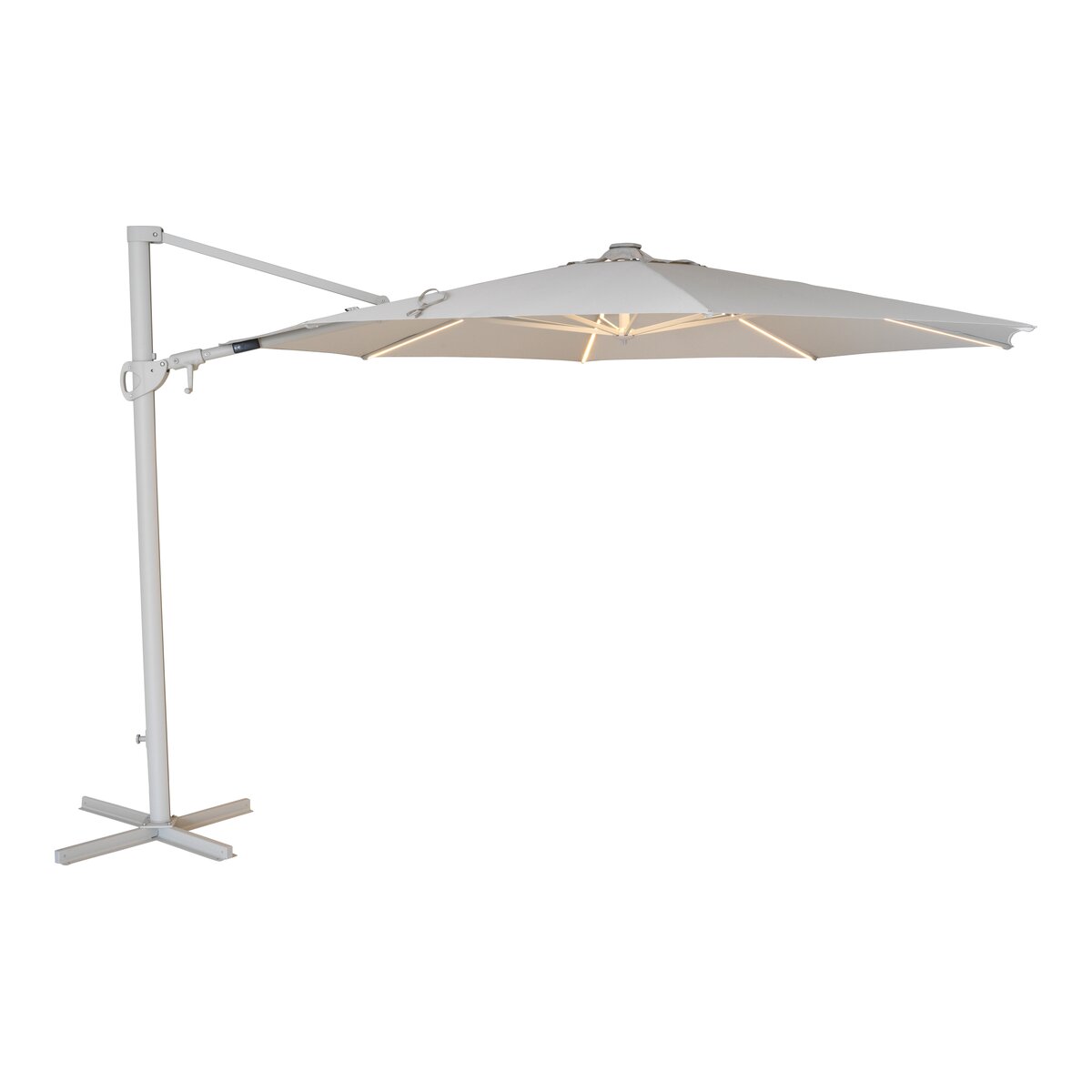 Ampelschirm Cilento - Aluminium, mit Beleuchtung, Ø 350 cm, Hellgrau/Khaki