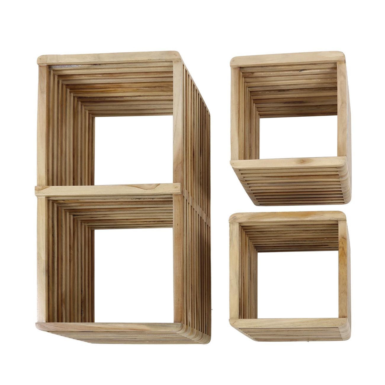 3er-Set Wandregal Rib - verwittertes Teakholz Natur 3er-Set Wandregal Zitawe - verwittertes Teakholz massiv Natur
