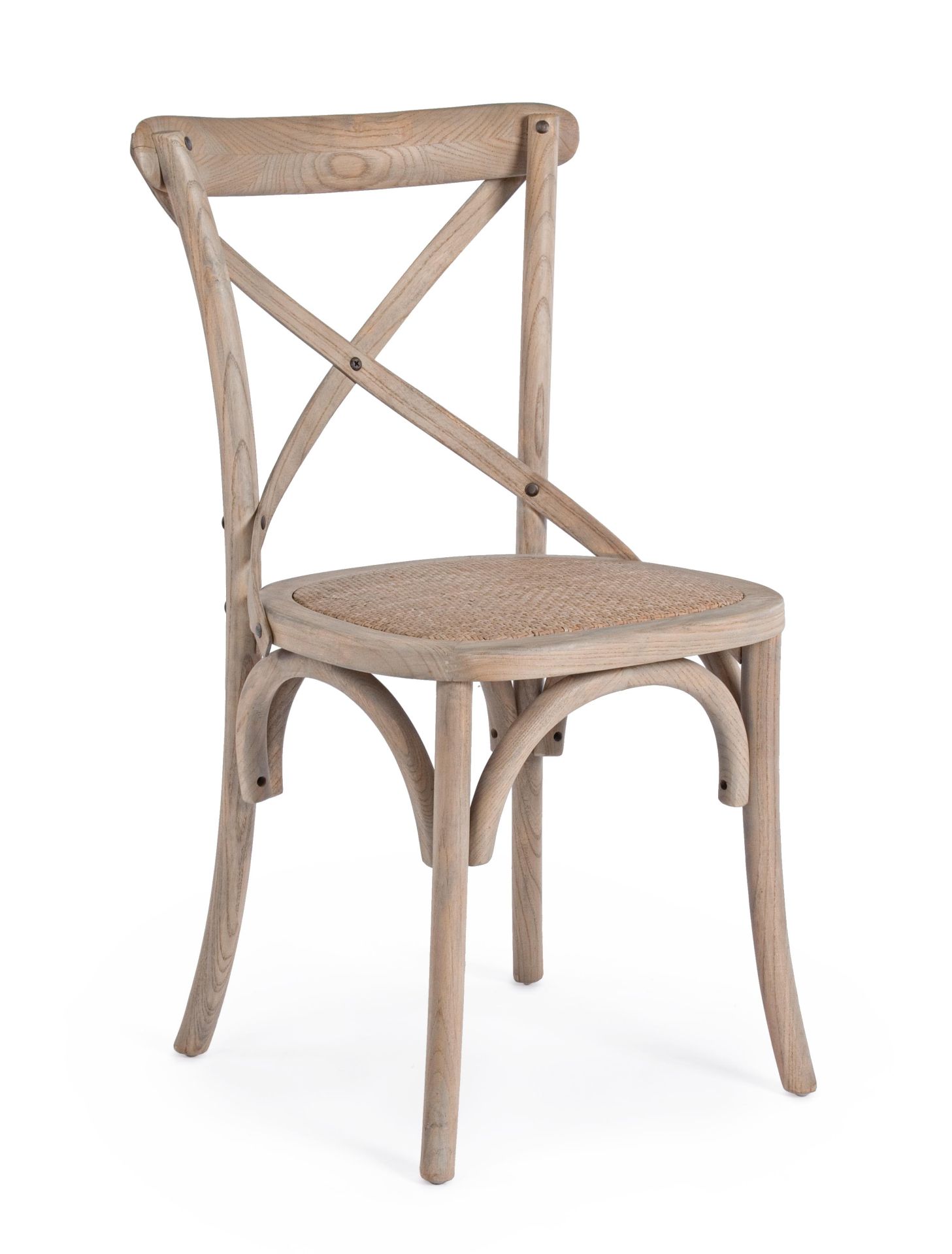 Der Stuhl Cross überzeugt mit seinem klassischen Design. Gefertigt wurde der Stuhl aus Ulmenholz, welches einen natürlichen Farbton besitzt. Die Sitz- und Rückenfläche ist aus Rattan gefertigt. Die Sitzhöhe beträgt 46 cm.