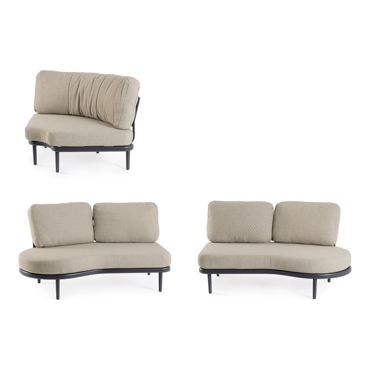 Gartenecksofa Helios - Aluminium, Seilgeflecht, Olefin-Stoff, Anthrazit