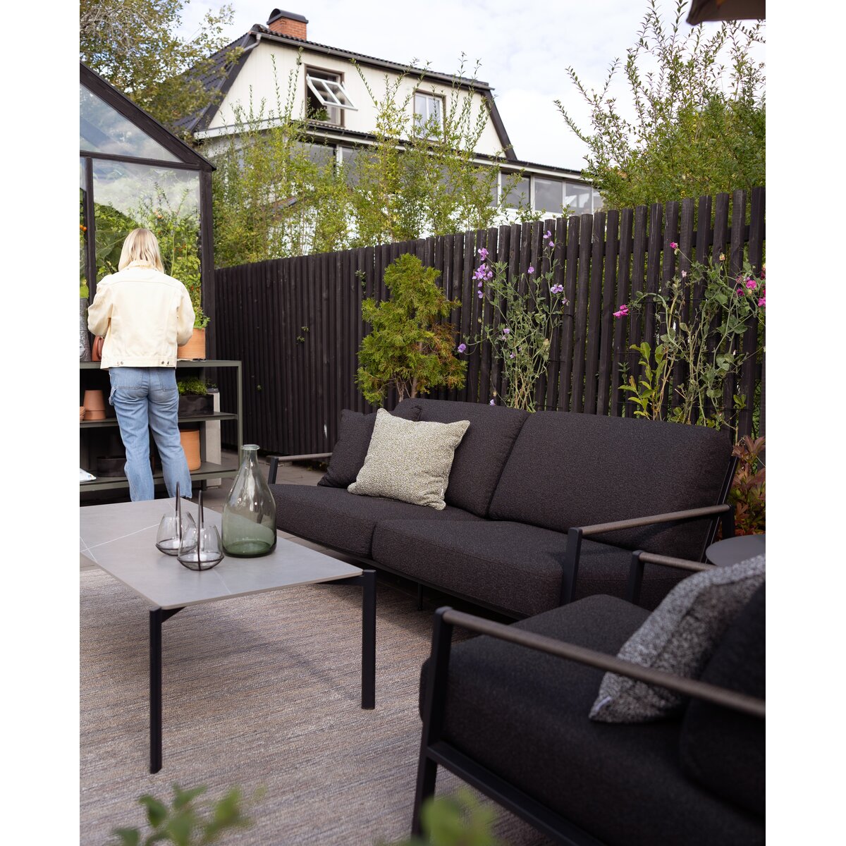 Gartensofa Lyra 2,5-Sitzer, Edelstahl & Teddy-Stoff, Schwarz