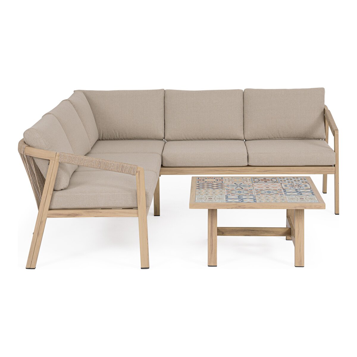 Gartenecksofa Kalimera - Aluminium Desert Sand, Olefin Taupe, inkl. Couchtisch