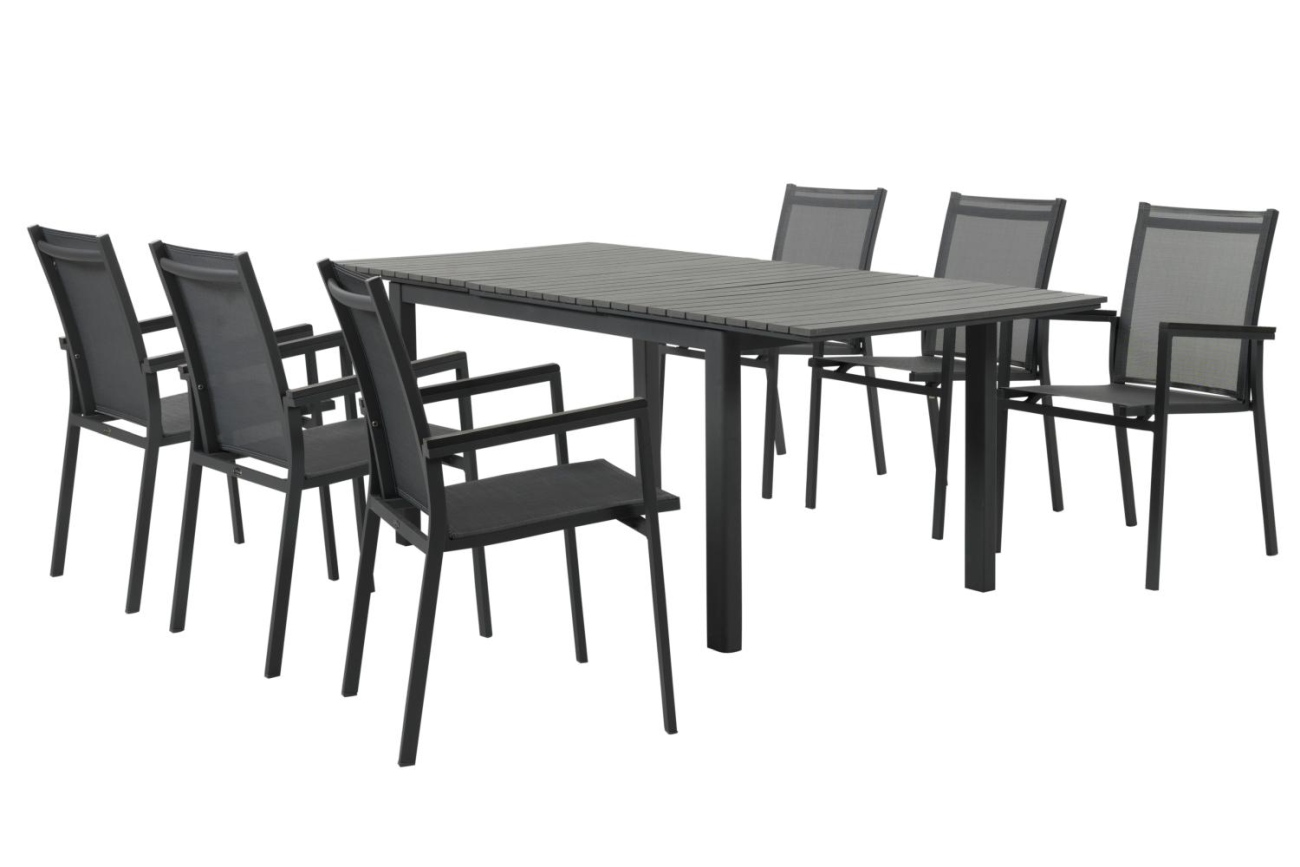 Der Gartenstuhl Avanti überzeugt mit seinem modernen Design. Gefertigt wurde er aus Textilene, welches einen schwarzen Farbton besitzt. Das Gestell ist aus Metall und hat eine schwarze Farbe. Die Sitzhöhe des Stuhls beträgt 44 cm.