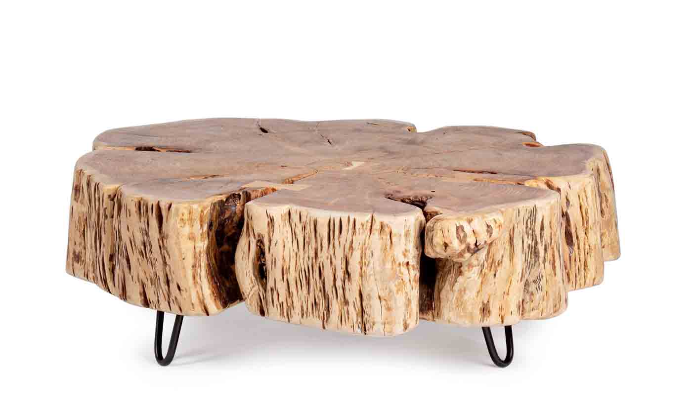 Stilvoller Couchtisch Eneas der Marke Bizotto gefertigt aus Akazienholz. Durch die Verwendung von echten Holzstämmen ist jedes Stück individuell.
