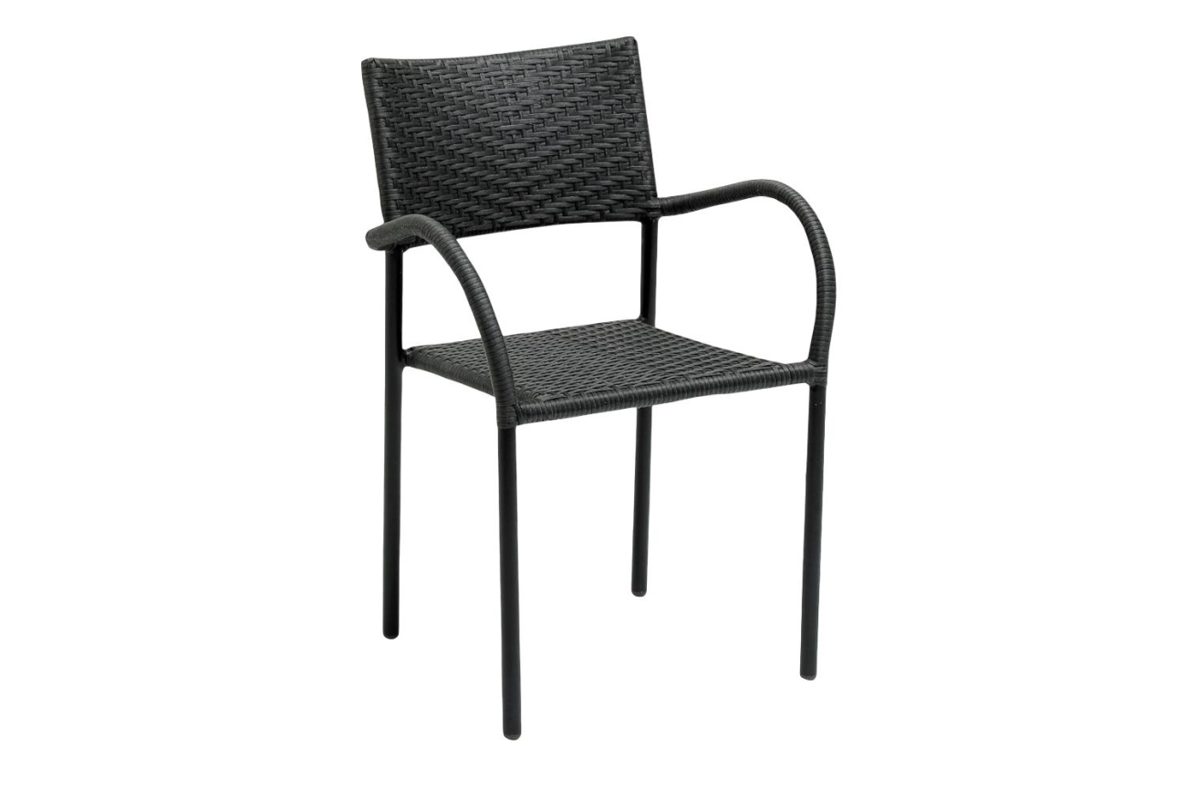 Der Gartenstuhl Loke überzeugt mit seinem modernen Design. Gefertigt wurde er aus Rattan, welcher einen schwarzen Farbton besitzt. Das Gestell ist aus Metall und hat eine schwarze Farbe. Die Sitzhöhe des Stuhls beträgt 45 cm.