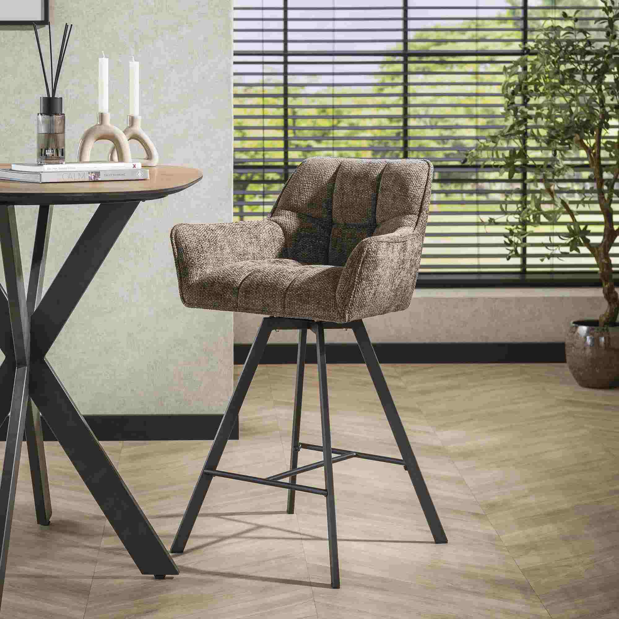 Barhocker 2er-Set drehbar mit Armlehne | Webstoff taupe