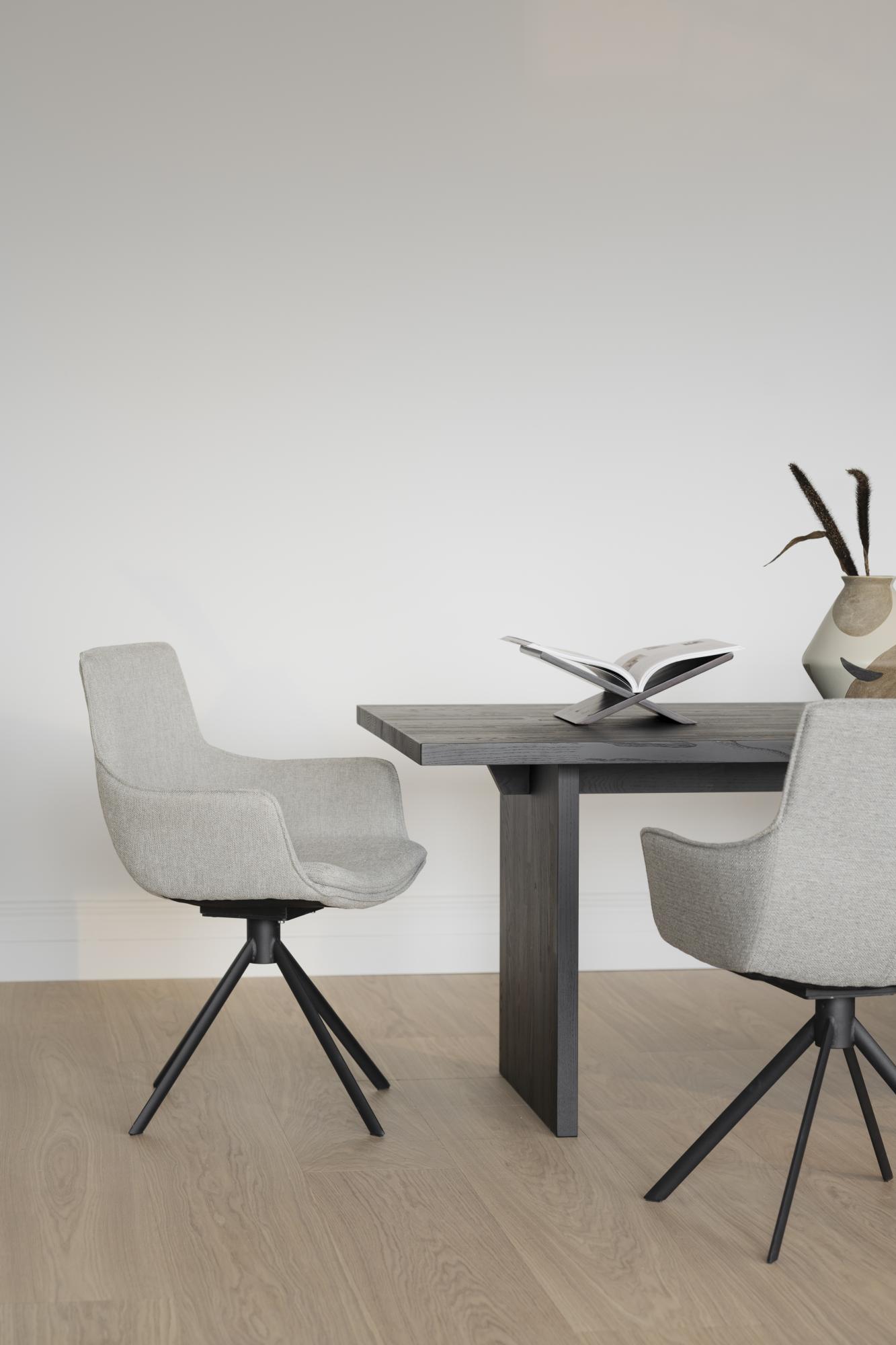 Komfortabel & schön – Stuhl Lowell 2er Set Drehgestell mit Armlehnen, Stoff Grau.