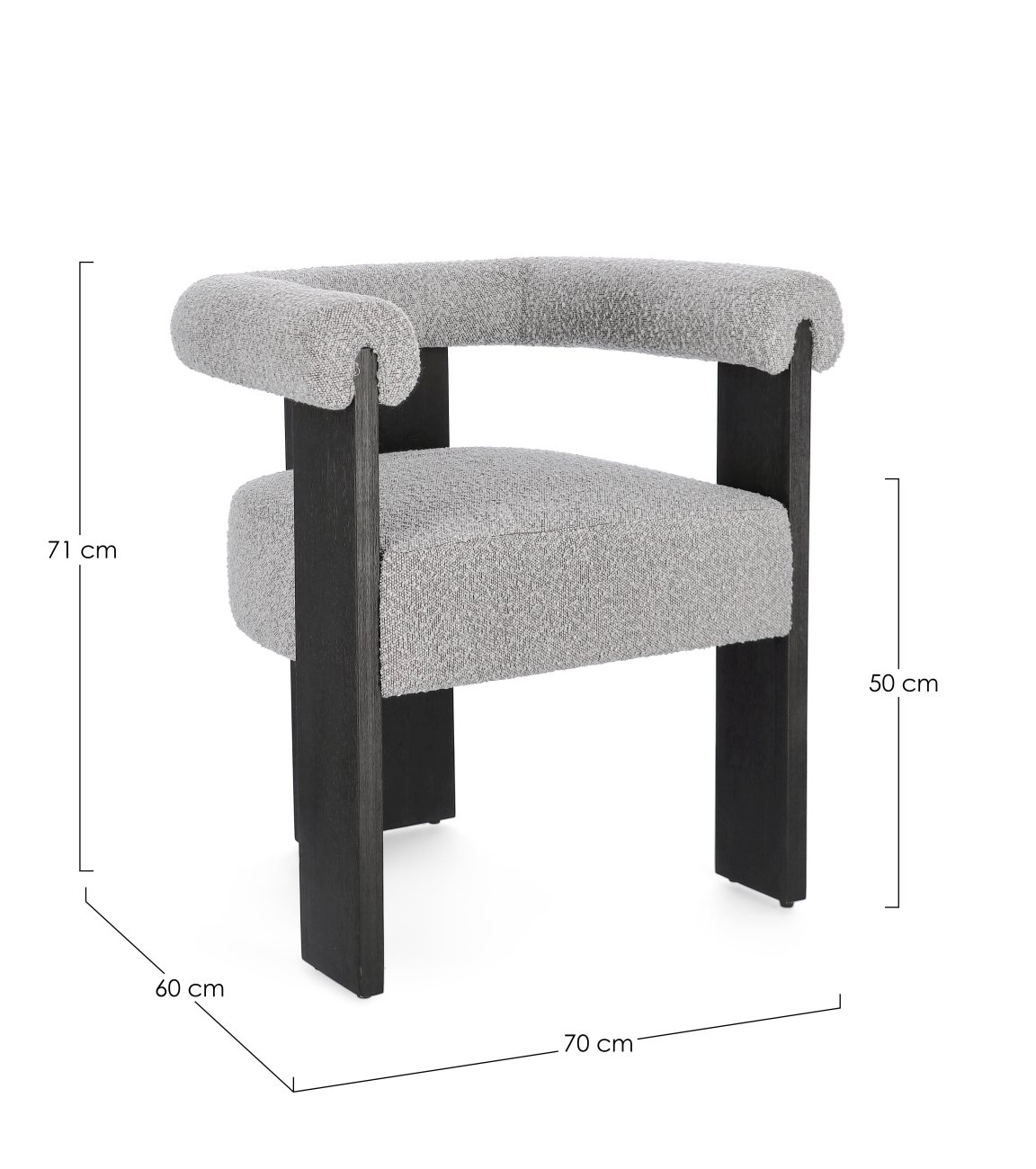 Esszimmerstuhl Agape aus Boucle, Grau / Schwarz