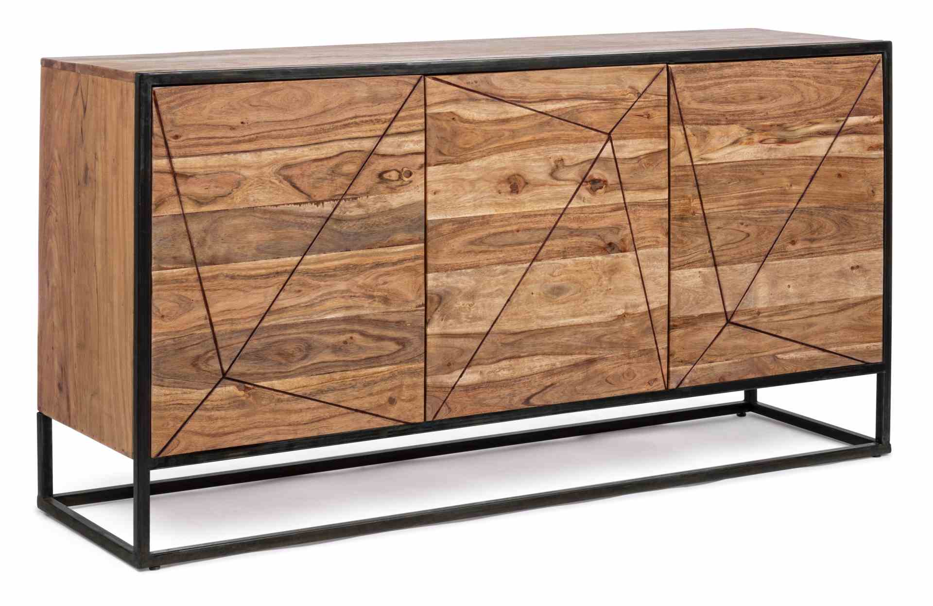 Das Sideboard Egon überzeugt mit seinem modernen Design. Gefertigt wurde es aus Akazien-Holz, welches einen natürlichen Farbton besitzt. Das Gestell ist aus Metall und hat eine schwarze Farbe. Das Sideboard verfügt über drei Türen. Die Breite beträgt 145 