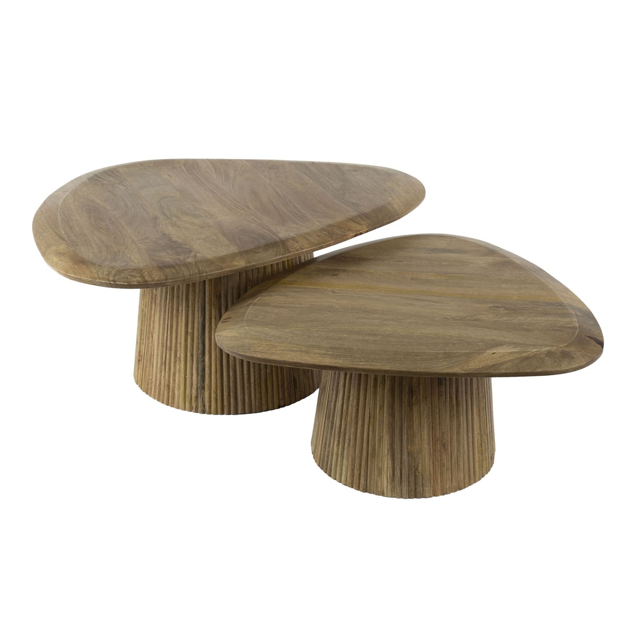 2er-Set Couchtisch Vagula - Natur Mangoholz, Wellenmuster, Dreieckig
