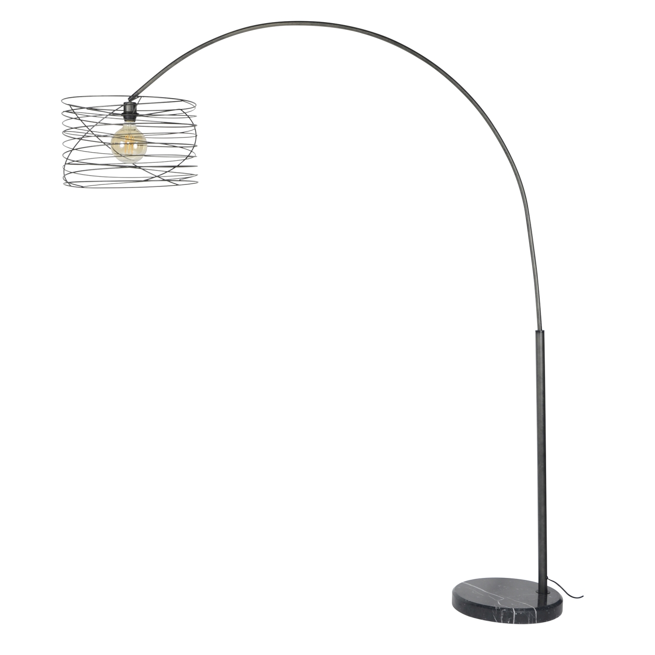 Bogenleuchte Bogenita - Drahtschirm & Marmorfuß, Ø 45 cm, inkl. LED