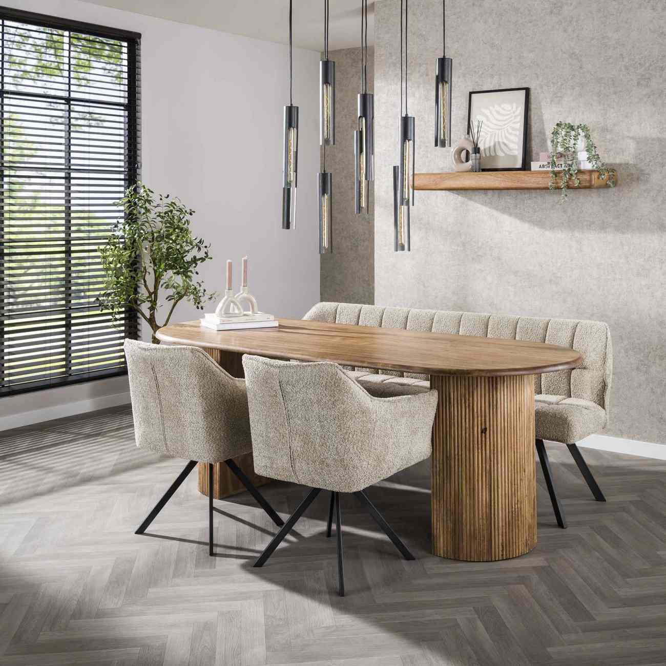 Esstisch Vagula - Magoholz Natur mit Sockelfüße, 215 x 90 cm