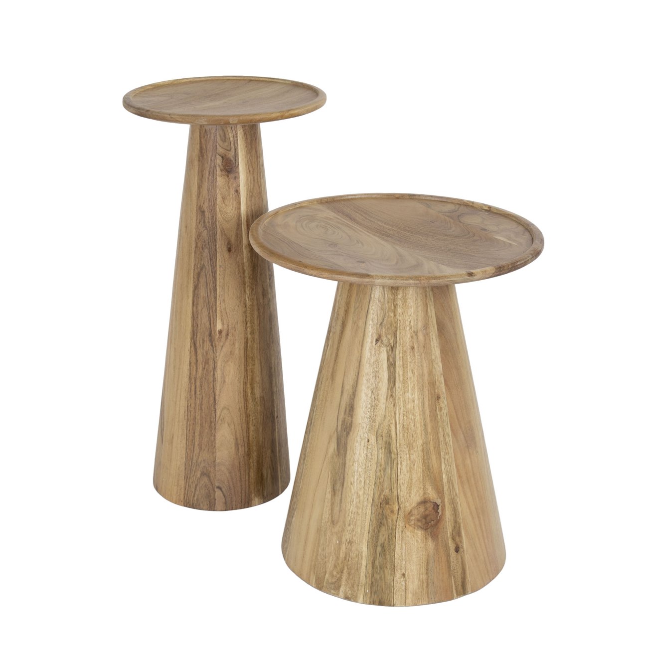 2er-Set Beistelltisch Pinha - Akazienholz massiv Natur, Ø 30 / 40 cm