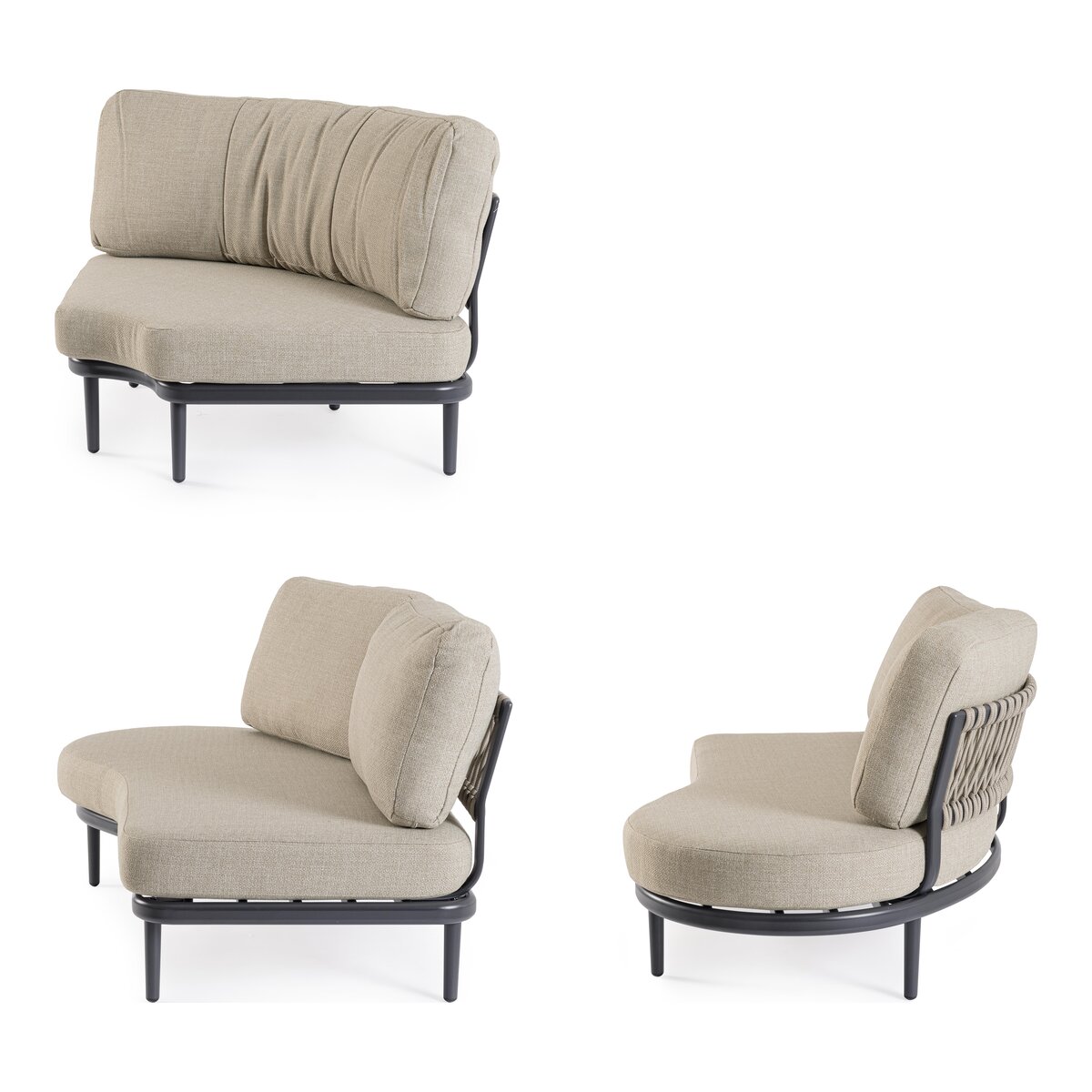 Gartenecksofa Helios - Aluminium, Seilgeflecht, Olefin-Stoff, Anthrazit