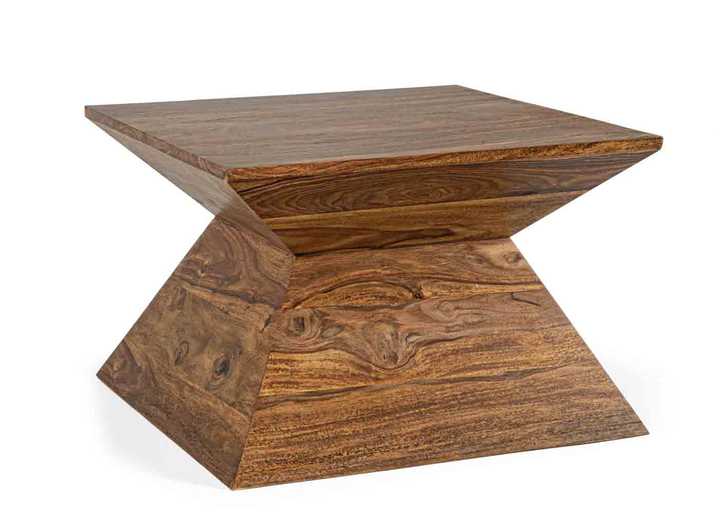 Der Beistelltisch Egypt überzeugt mit seiner besonderen und ausgefallen Form. Gefertigt wurde der Tisch aus Sheesham Holz, welches lackiert wurde.