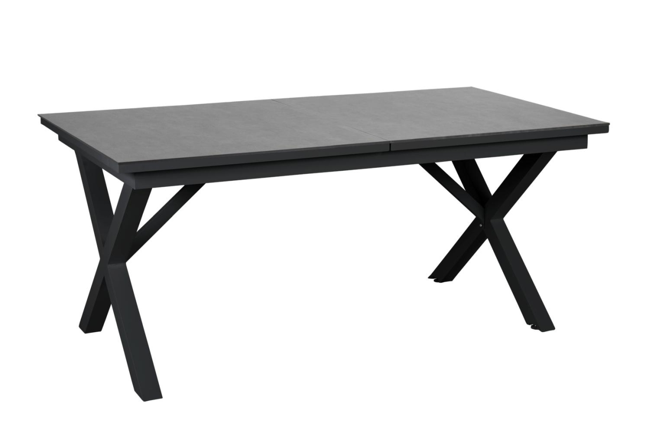 Der Gartenesstisch Hillmond überzeugt mit seinem modernen Design. Gefertigt wurde die Tischplatte aus Granit und besitzt einen schwarze Farbton. Das Gestell ist auch aus Metall und hat eine schwarze Farbe. Der Tisch besitzt eine Länger von 166 cm welche b