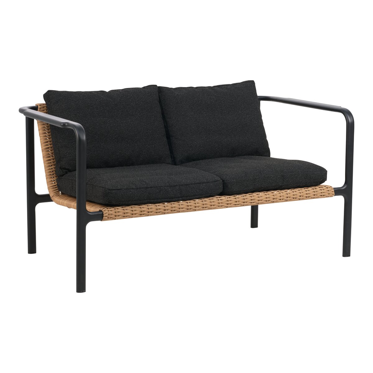 Gartensofa Motty 2-Sitzer, Aluminium & Polyrattan, Schwarz