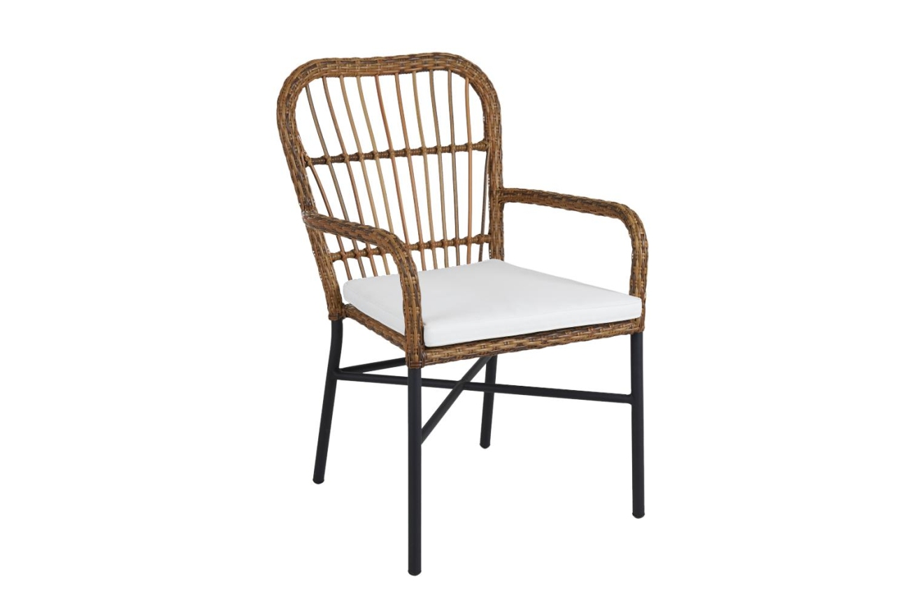 Der Gartenstuhl Anemon überzeugt mit seinem modernen Design. Gefertigt wurde er aus Rattan, welches einen natürlichen Farbton besitzt. Das Gestell ist aus Metall und hat eine schwarze Farbe. Die Sitzhöhe des Sessels beträgt 49 cm.
